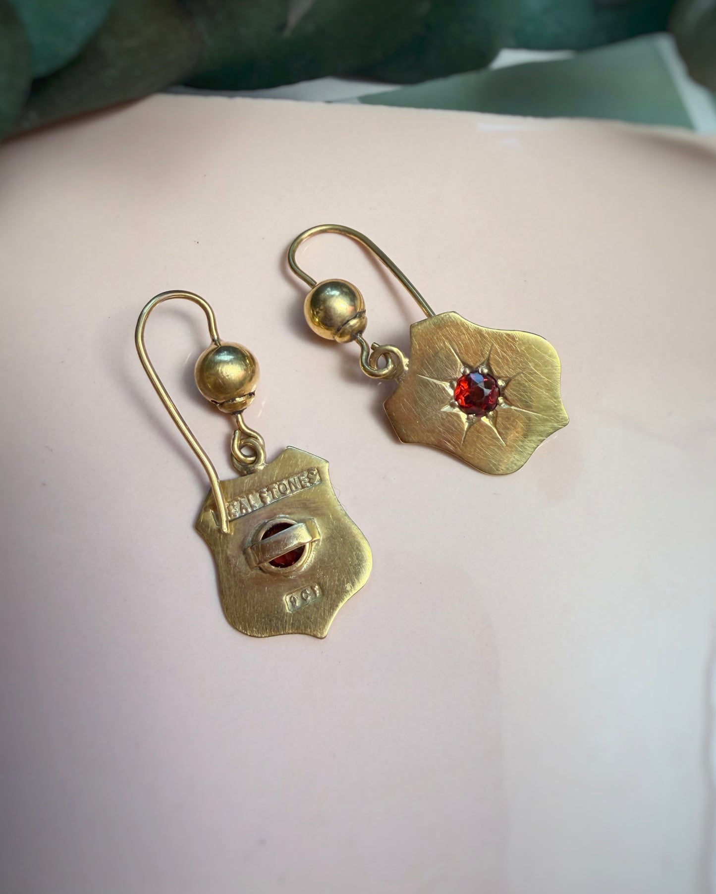 Antique Garnet Shield Earrings