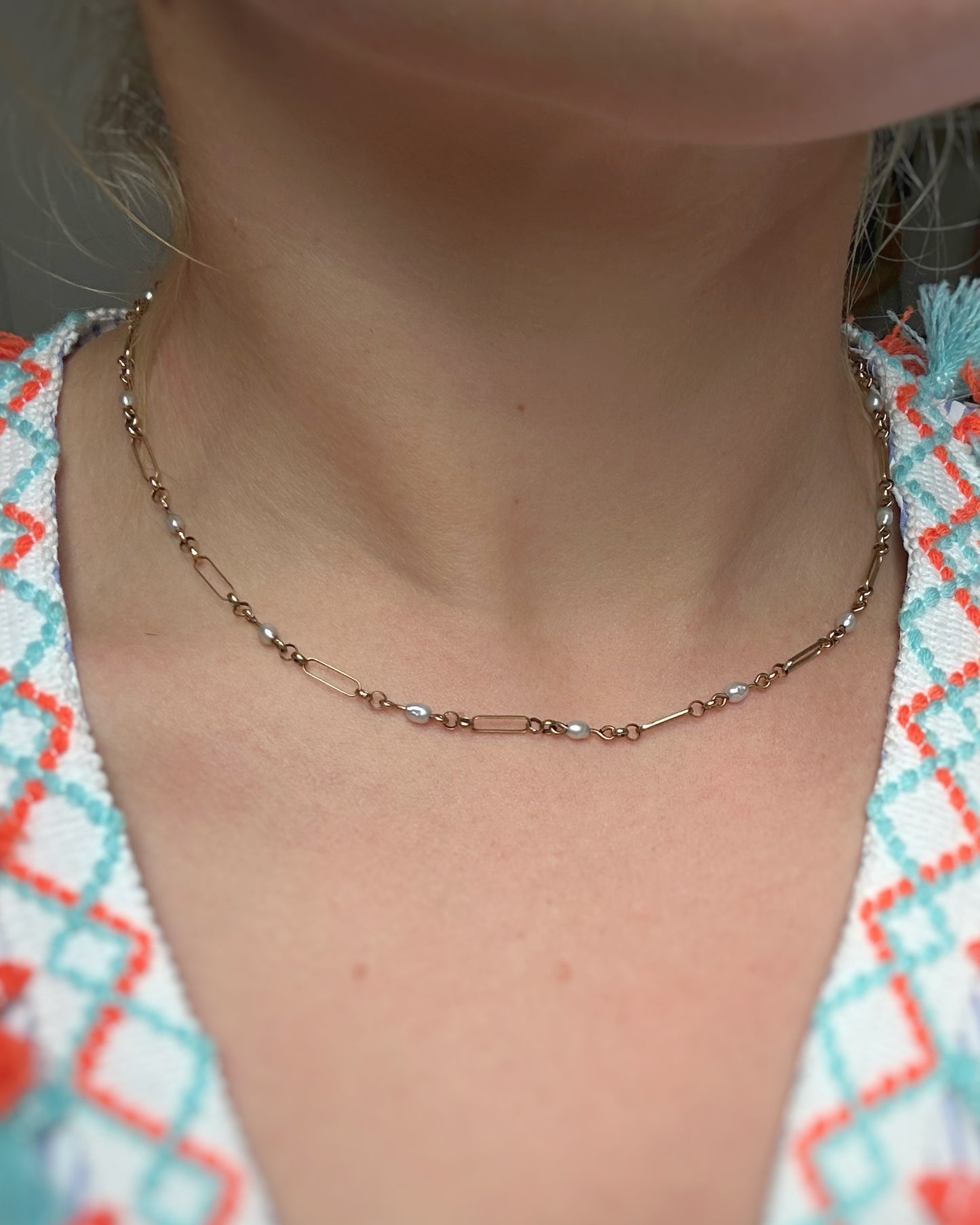 Vintage Trombone & Cable Pearl Station Chain (16.5")