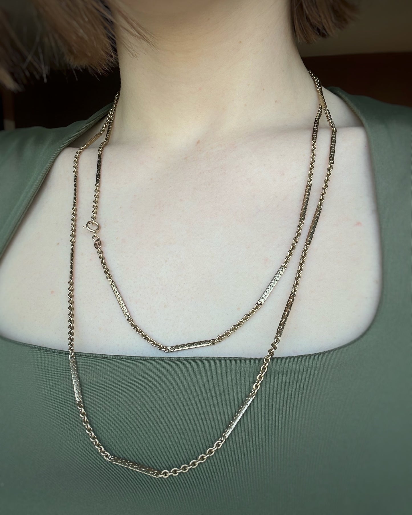 Vintage Fancy Bar and Chunky Cable Double Length Chain (47")