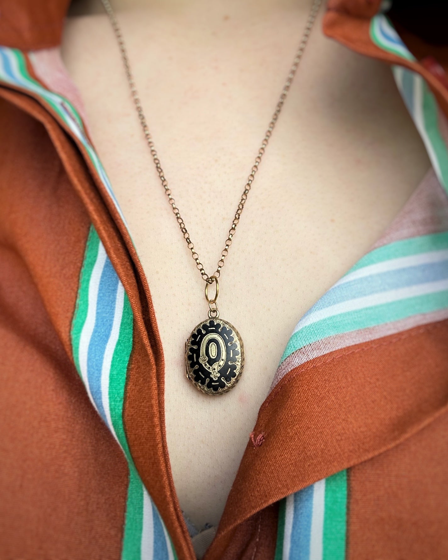 Antique Pebble Locket with Stunning Black Enamel