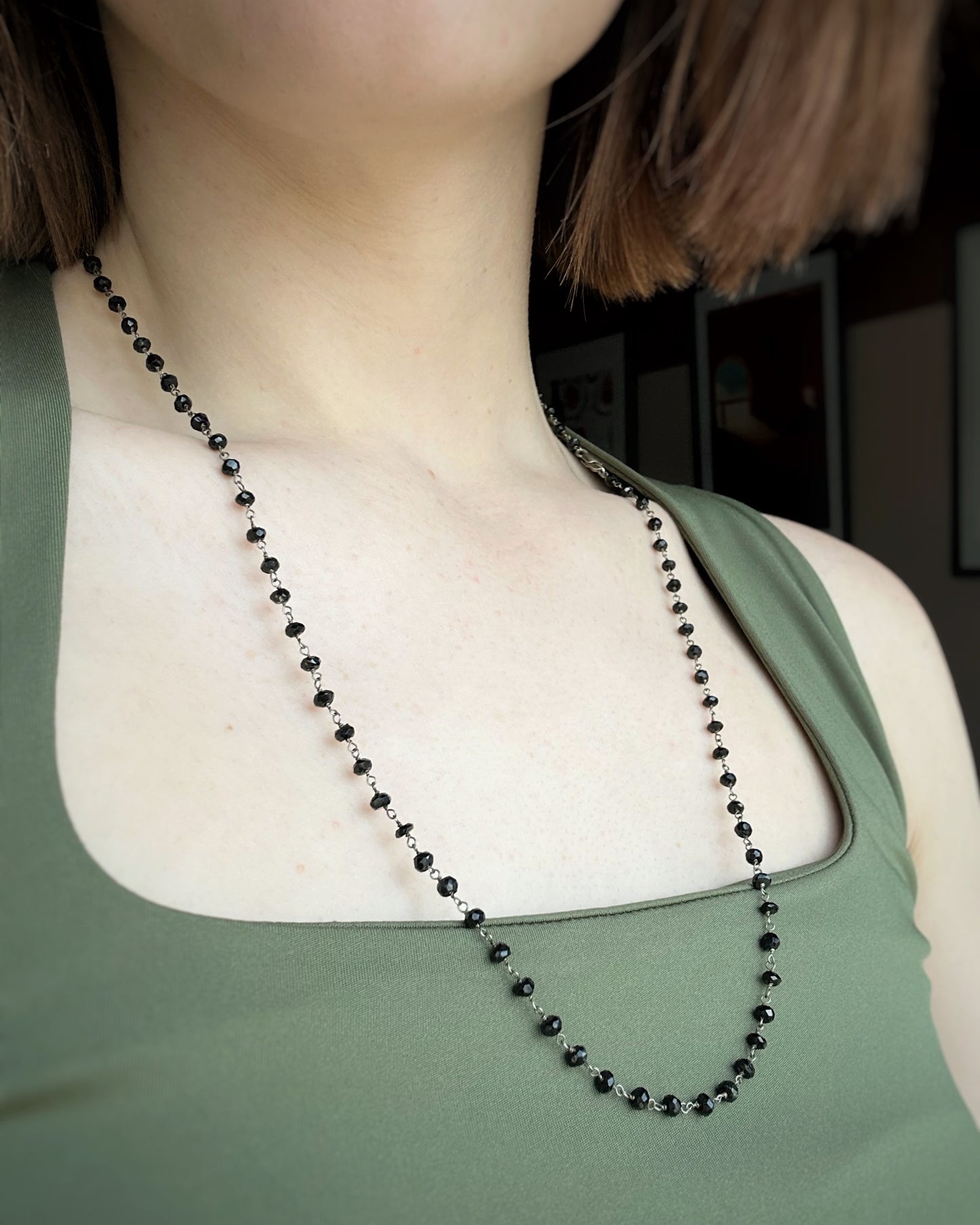 Vintage Black Spinel Beads (24")