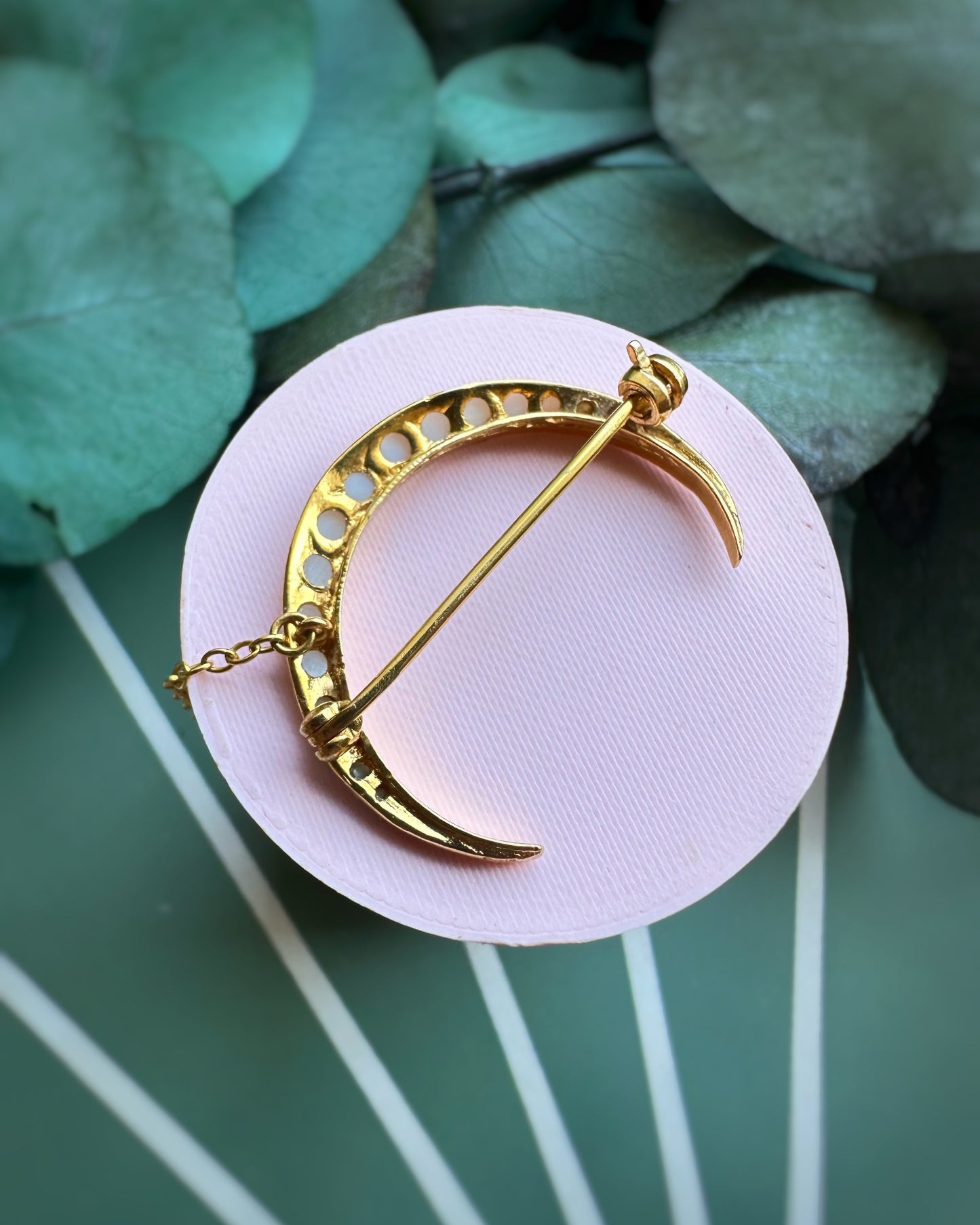Vintage Ultra Yellow Pearl-Set Crescent Pin
