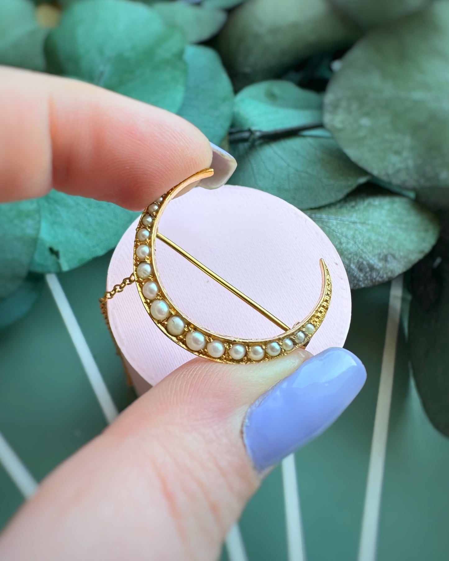 Vintage Ultra Yellow Pearl-Set Crescent Pin