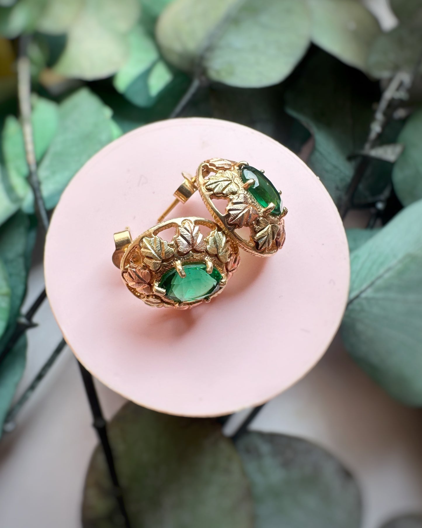 Vintage Designer Green-Stone Statement Studs