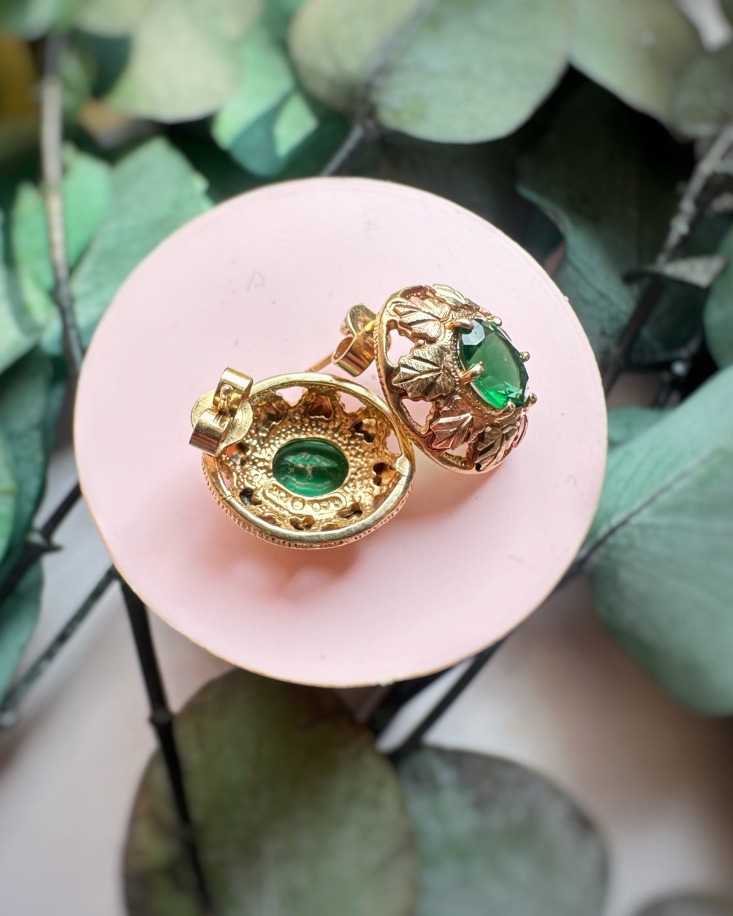 Vintage Designer Green-Stone Statement Studs