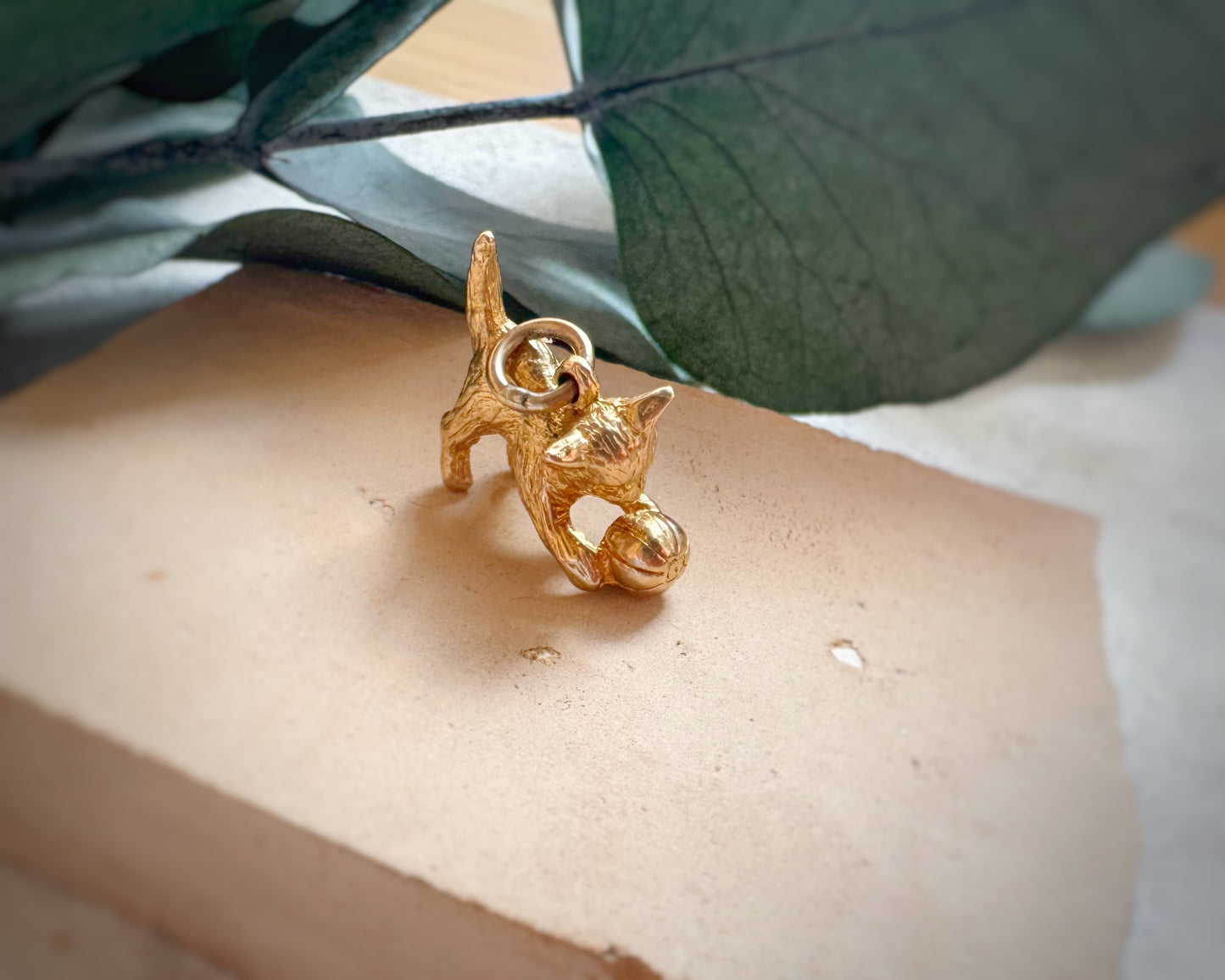 Vintage Solid Cat with Ball Charm