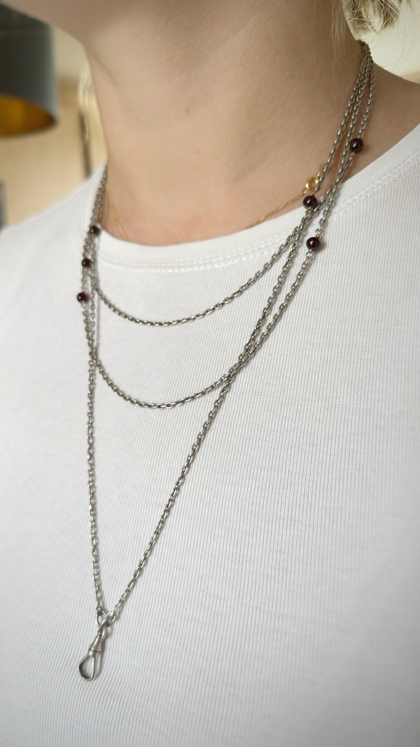 Antique Cable Long Guard with Garnet-on-Gold Stations (64")