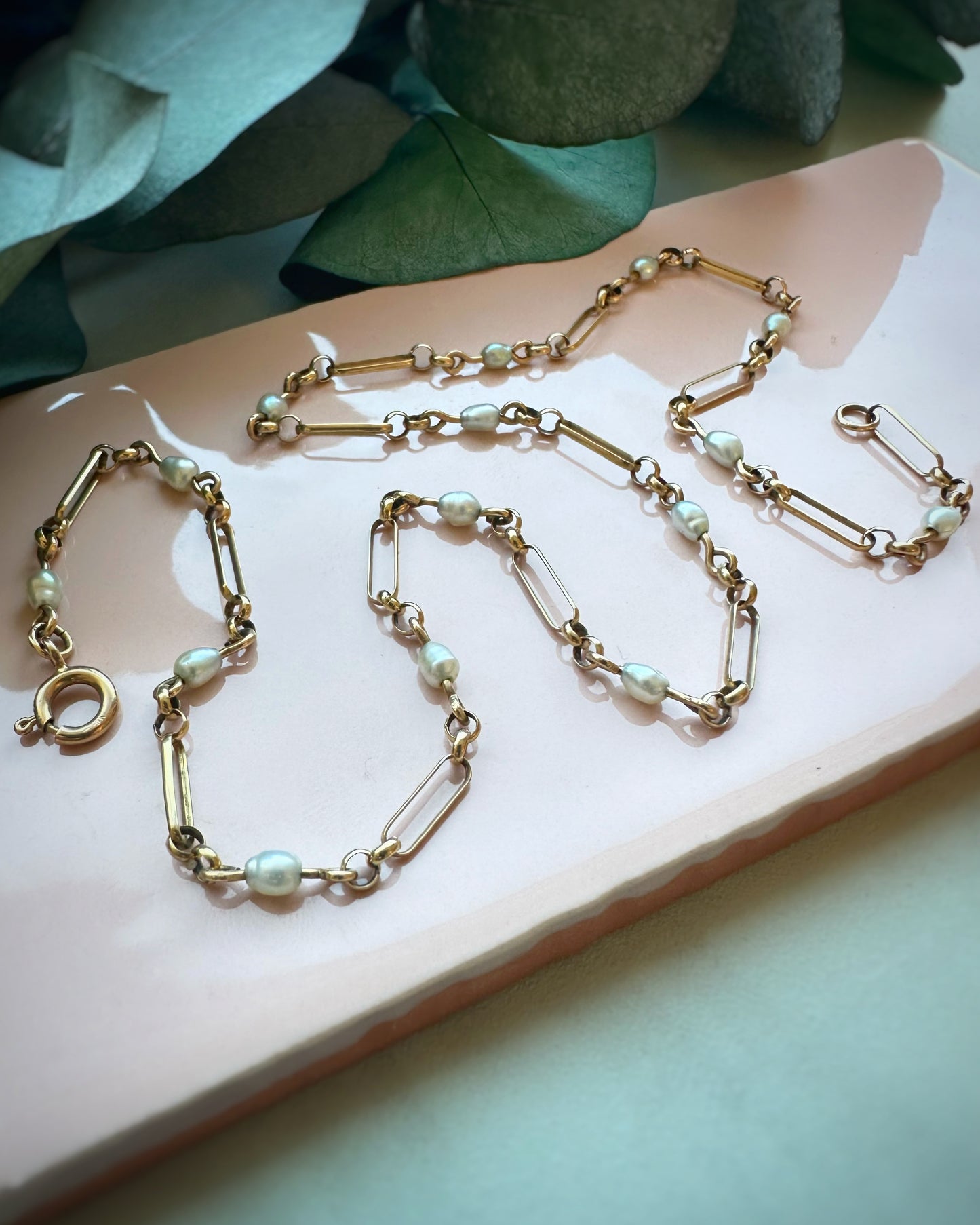 Vintage Trombone & Cable Pearl Station Chain (16.5")