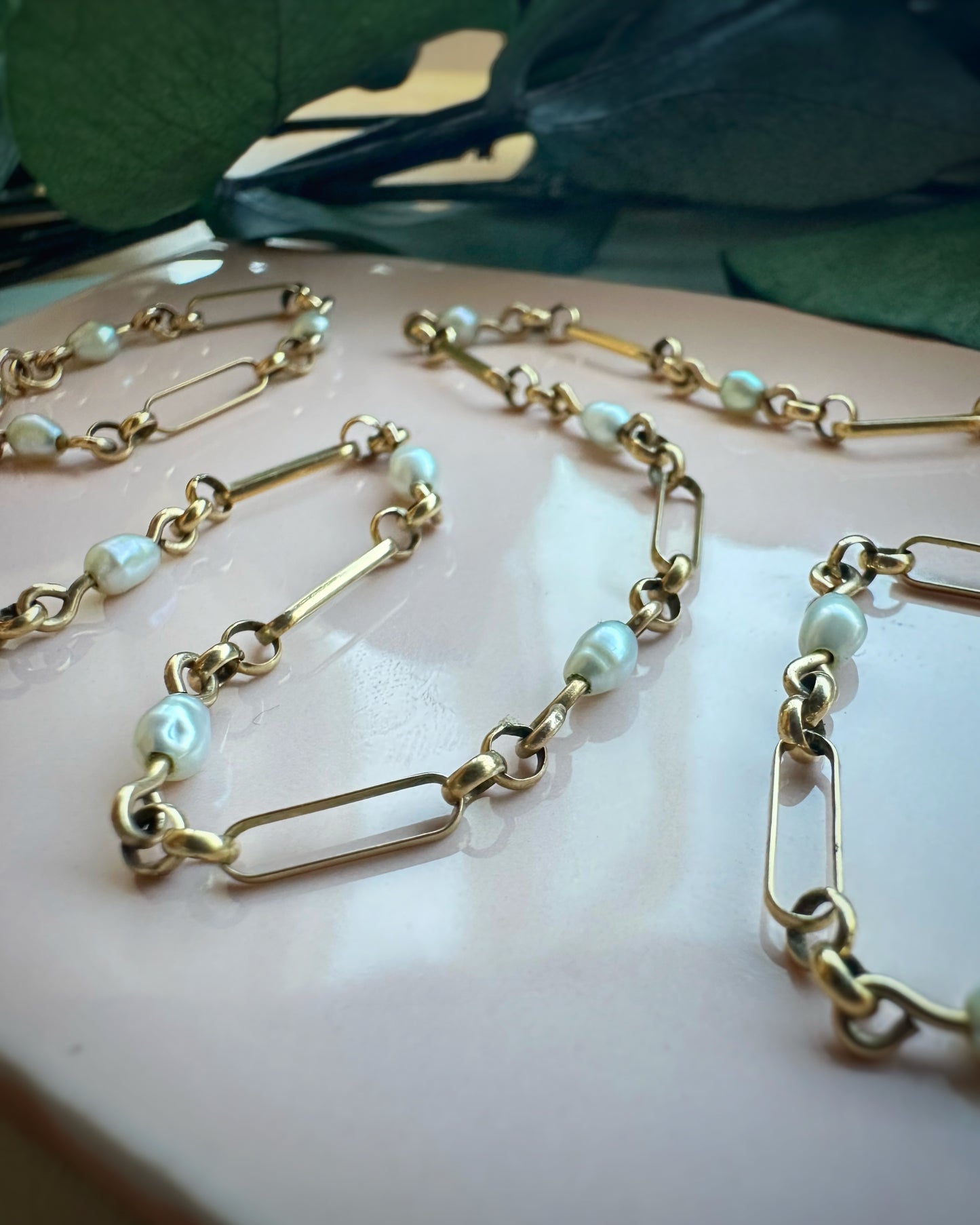 Vintage Trombone & Cable Pearl Station Chain (16.5")