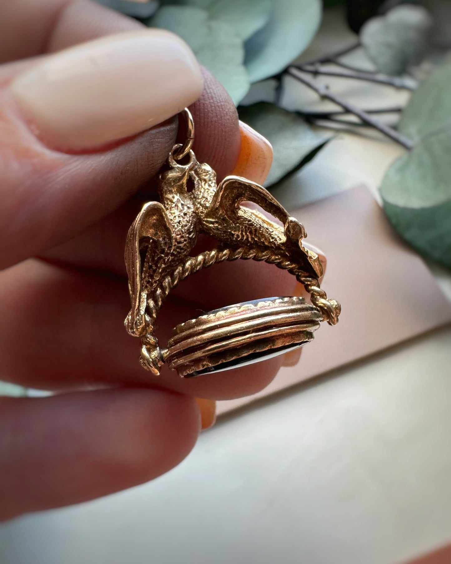 Vintage Canoodling Doves Spinner Fob