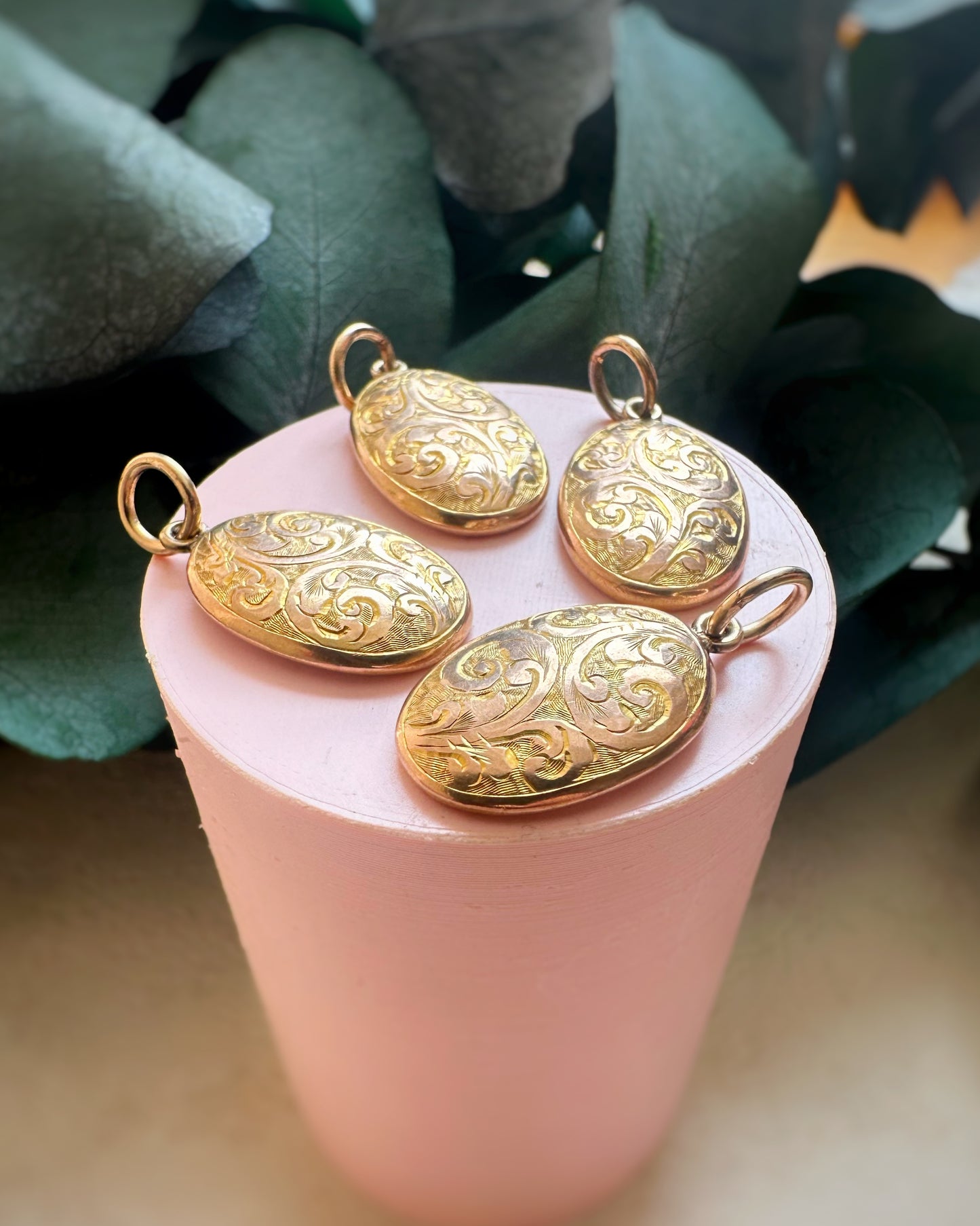 Antique Engraved Oval Pendants