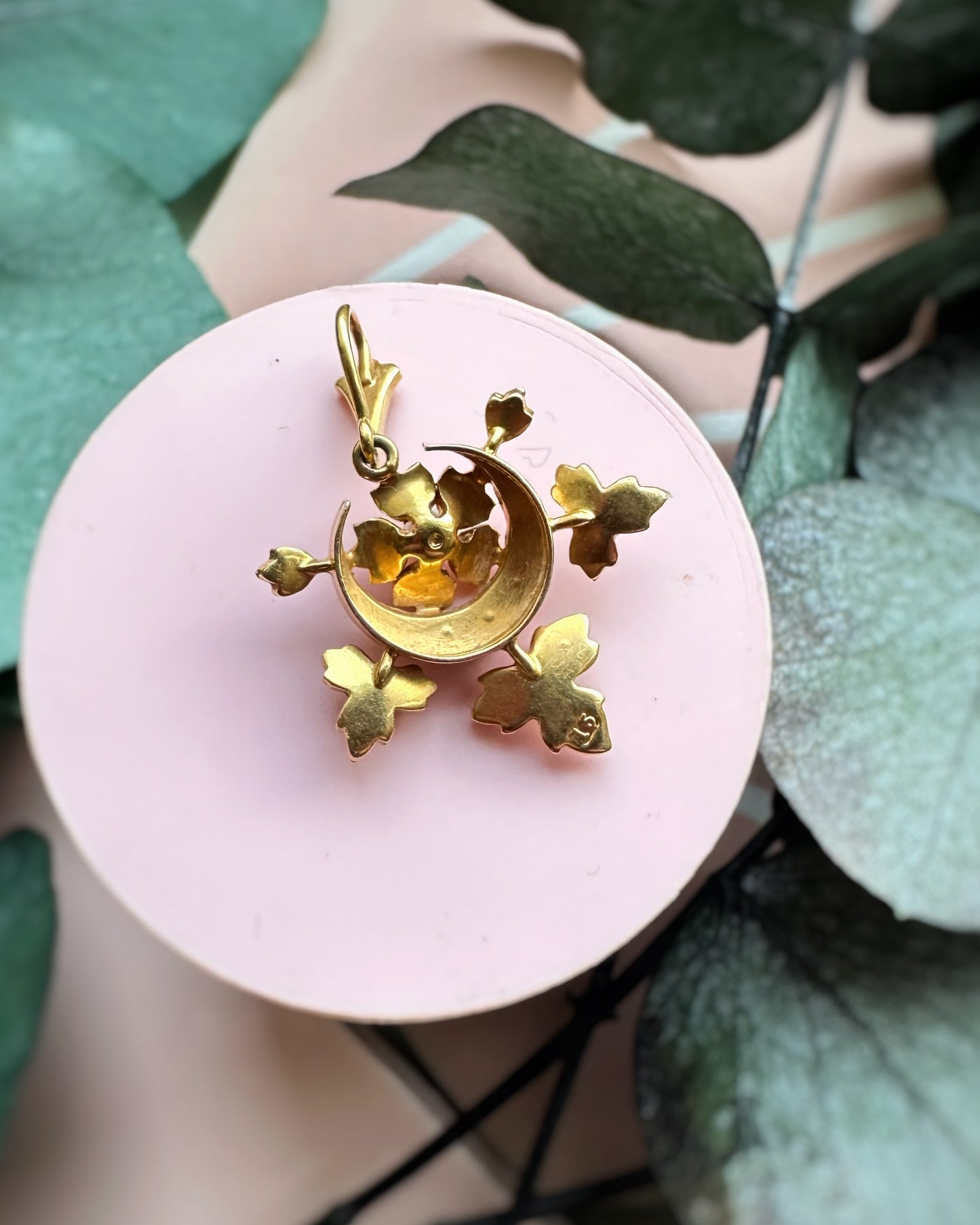 Exceptional Pearl Set Antique Crescent Pendant