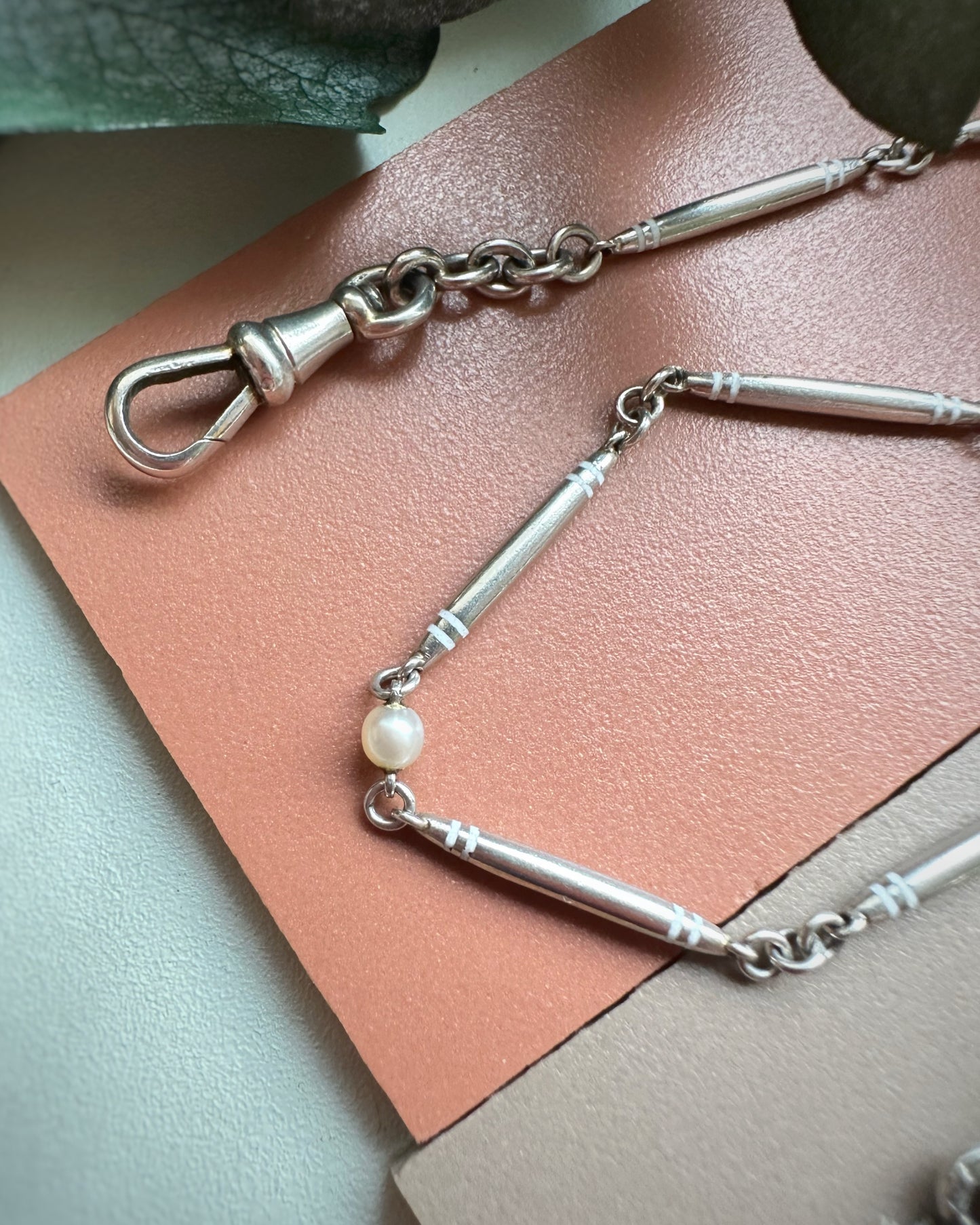 Antique French Bar Chain with Yellow Accents and Pearl Stations (15+1/4")