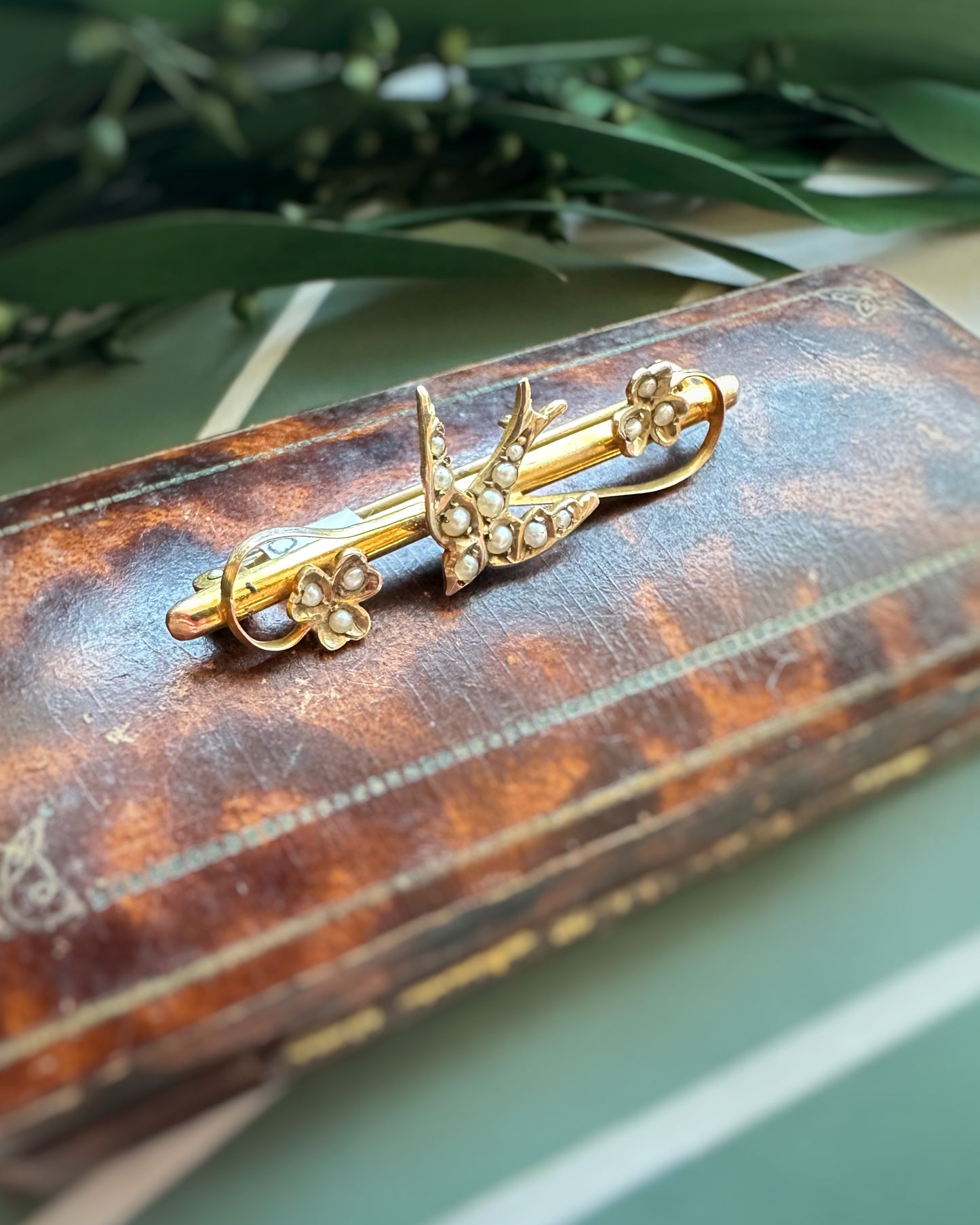 Antique Pearl-Set Exceptional Swallow Brooch