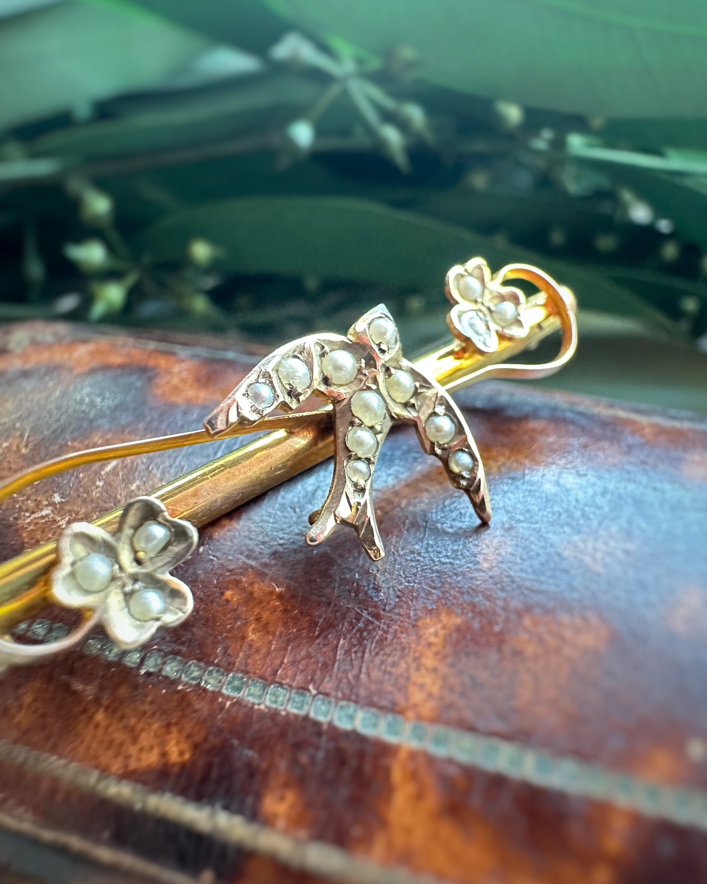 Antique Pearl-Set Exceptional Swallow Brooch