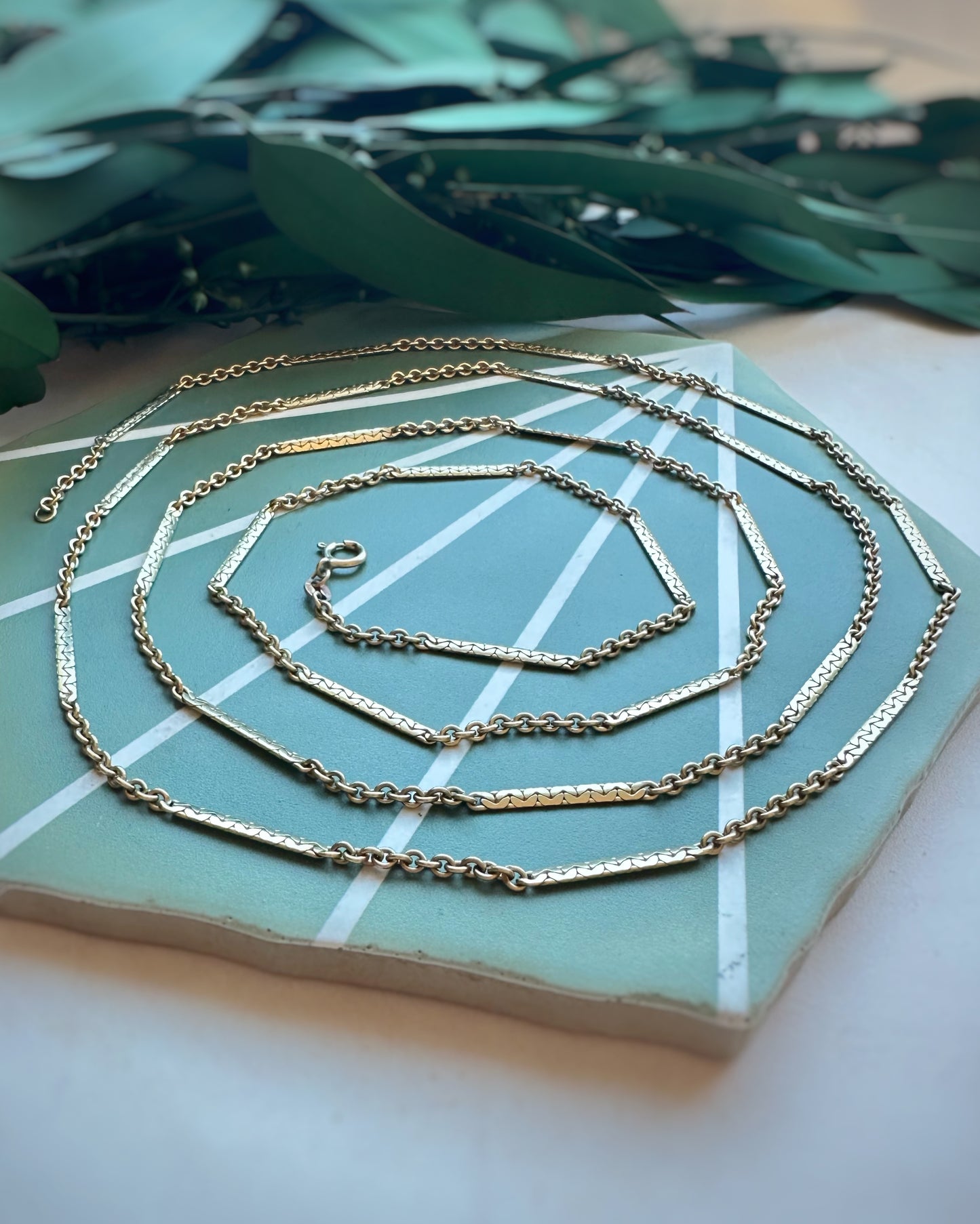 Vintage Fancy Bar and Chunky Cable Double Length Chain (47")