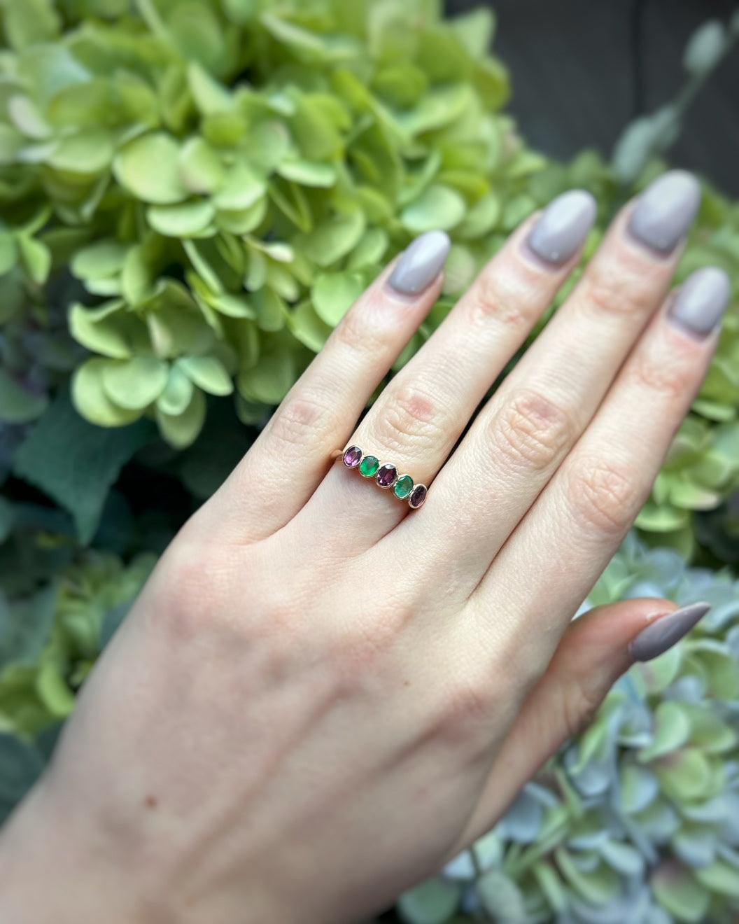 Antique 5-Stone Ring with Purple and Green