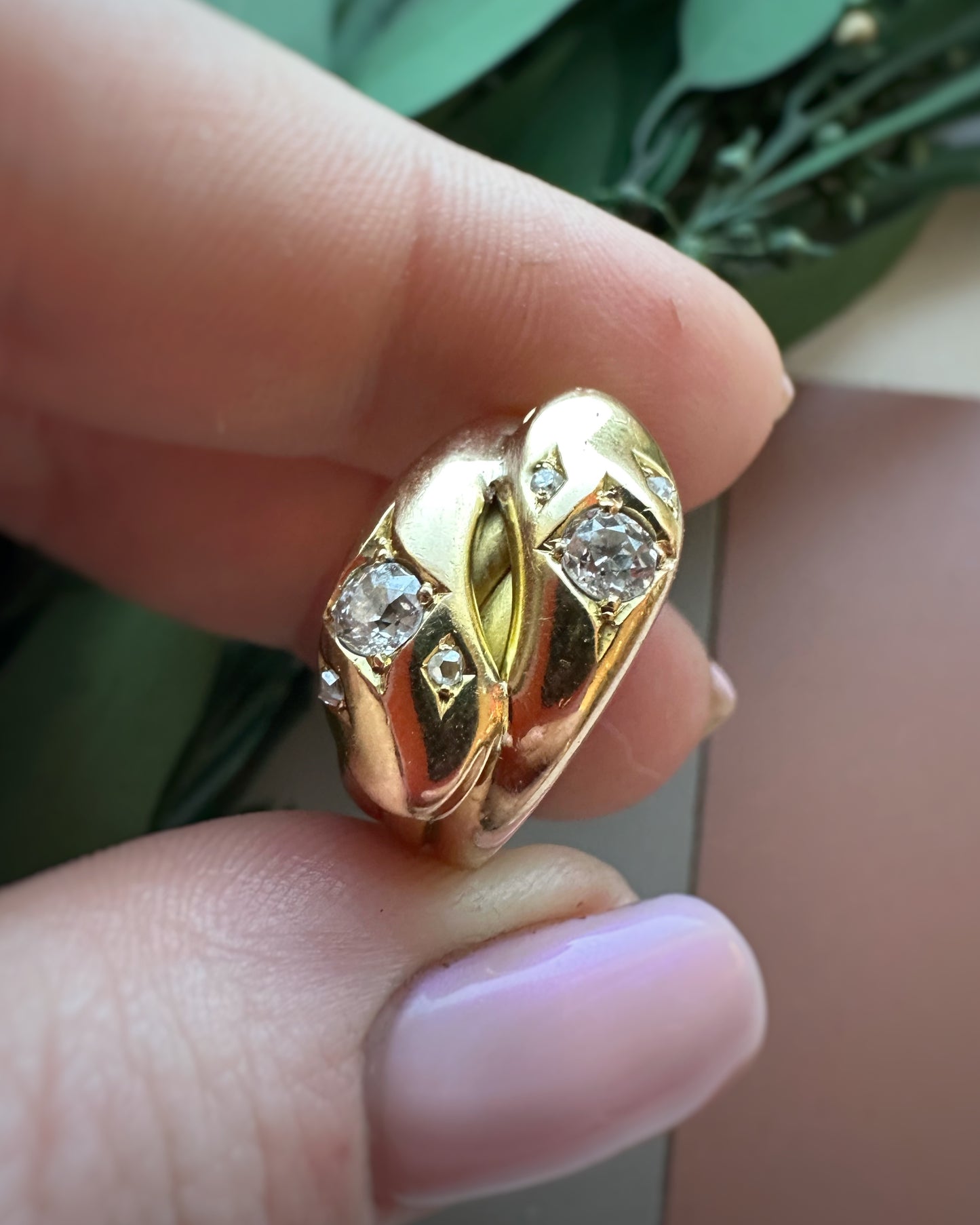 Edwardian Diamond Double Snake Ring