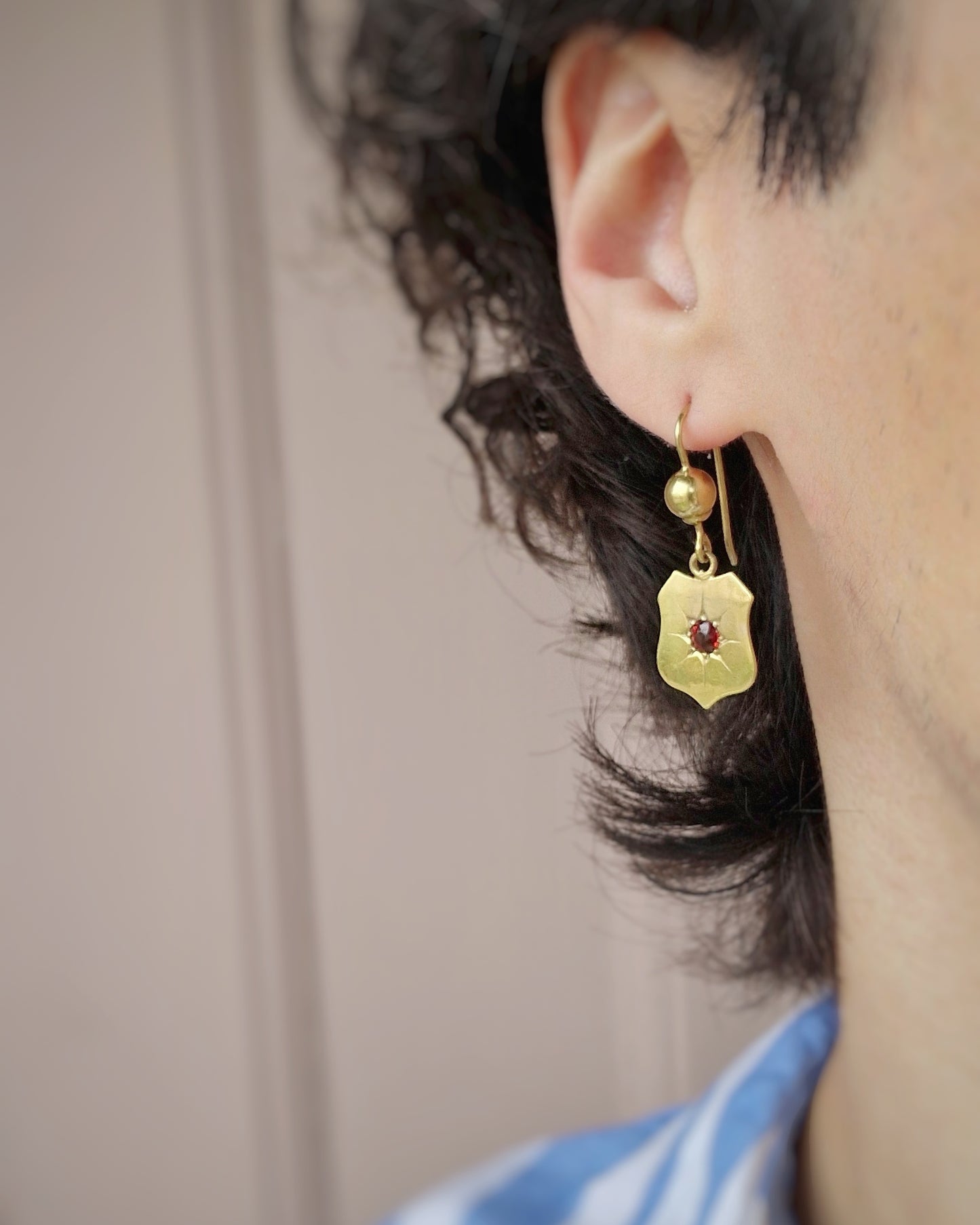 Antique Garnet Shield Earrings