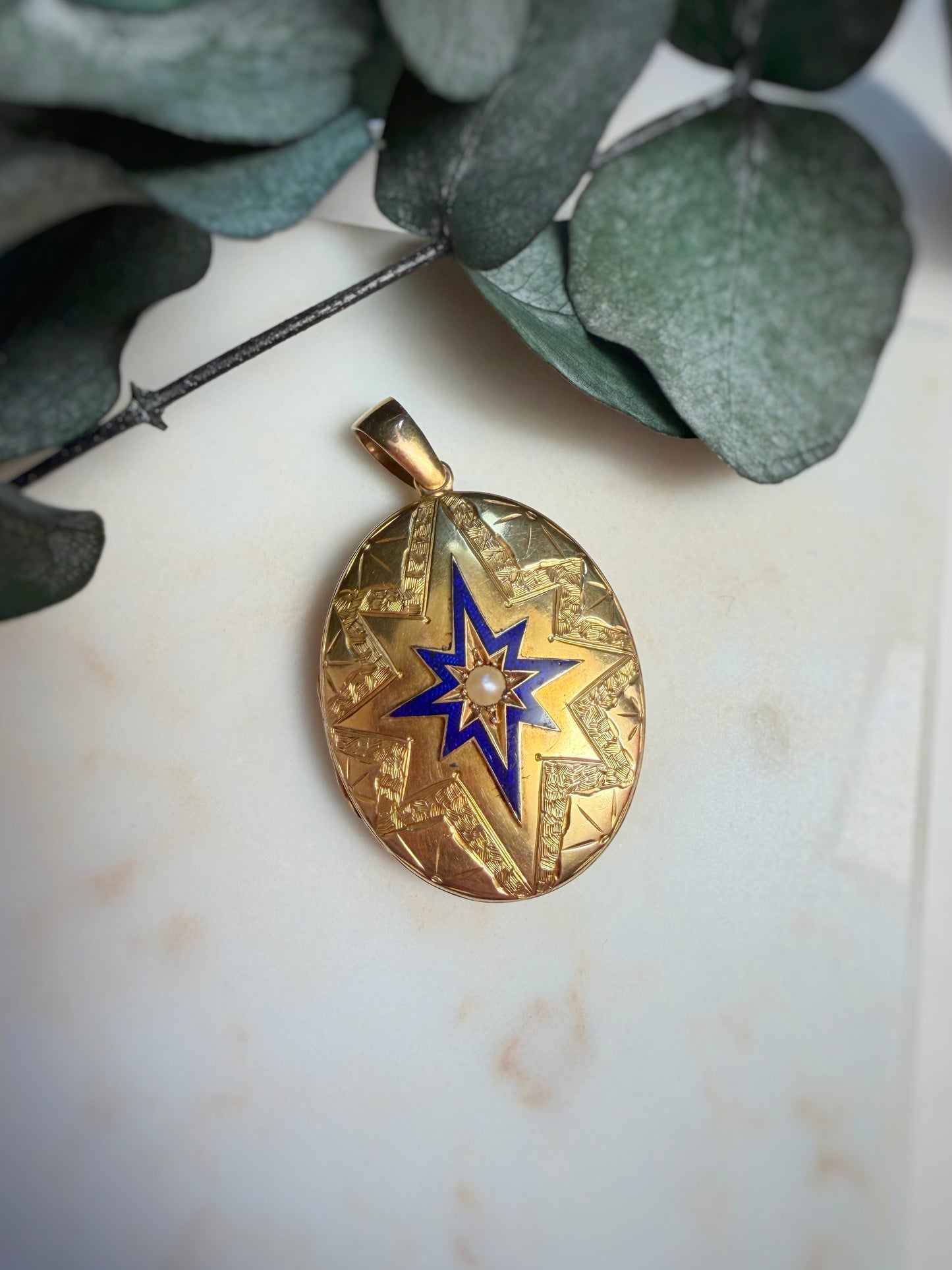 Exceptional Antique 1872 Blue-Enamel Star XL Locket