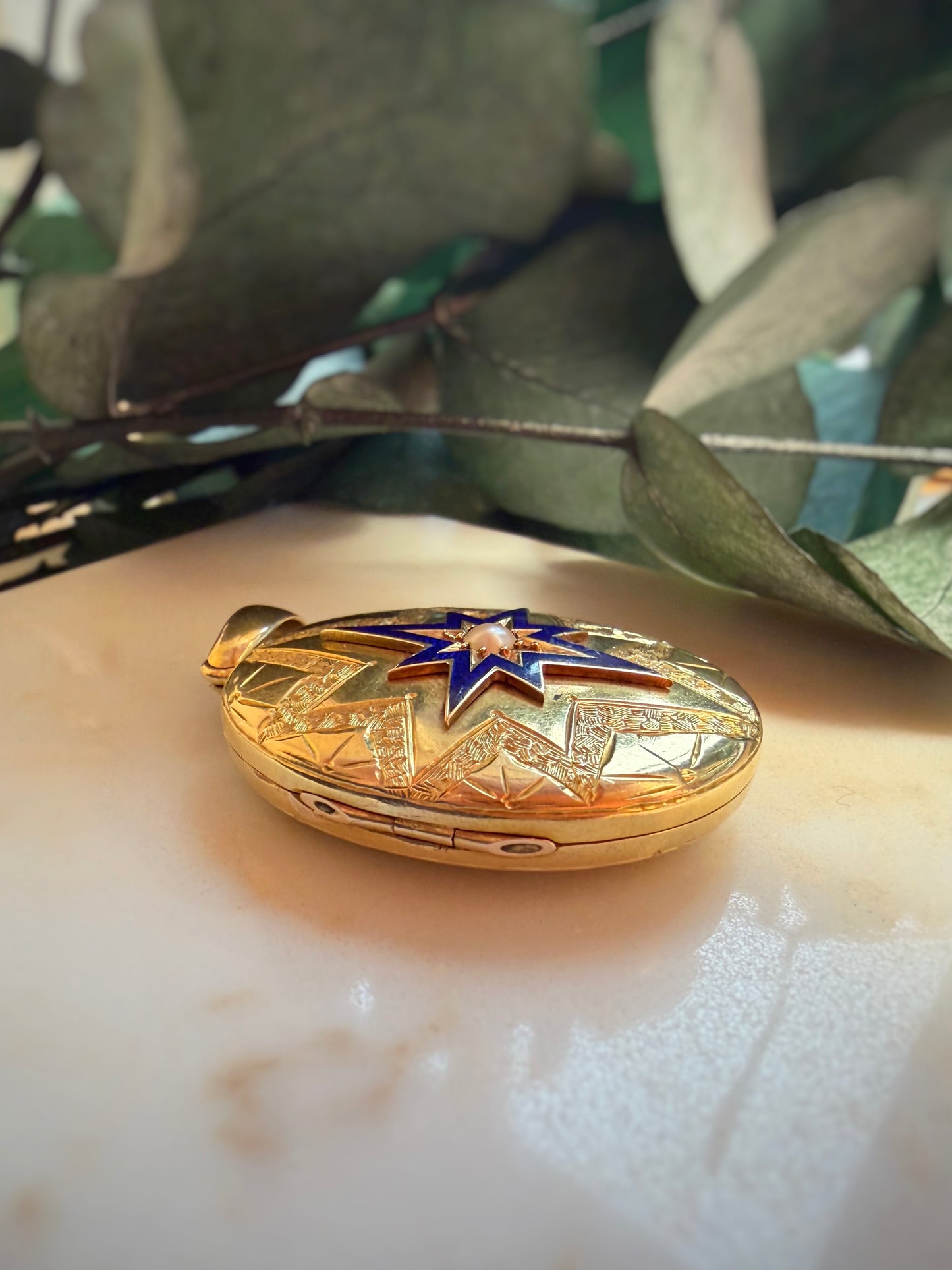Exceptional Antique 1872 Blue-Enamel Star XL Locket