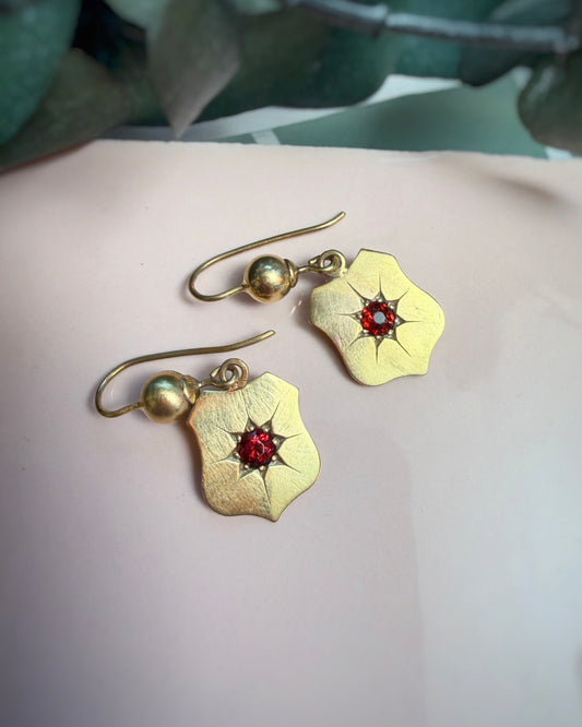 Antique Garnet Shield Earrings
