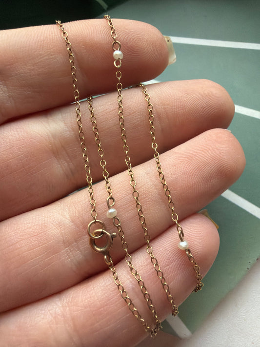 Antique Mini Pearl Station Chain (15+1/4”)
