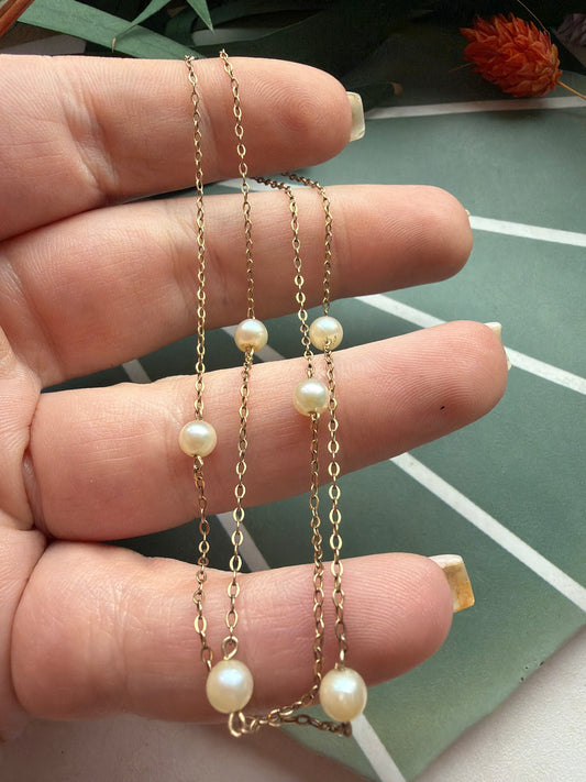 Vintage Sparkly Cable and Pearl Station Chain (17+3/4”)