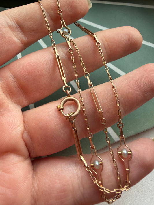 Art Deco 15ct Pearl-Set Chain (17.5”)