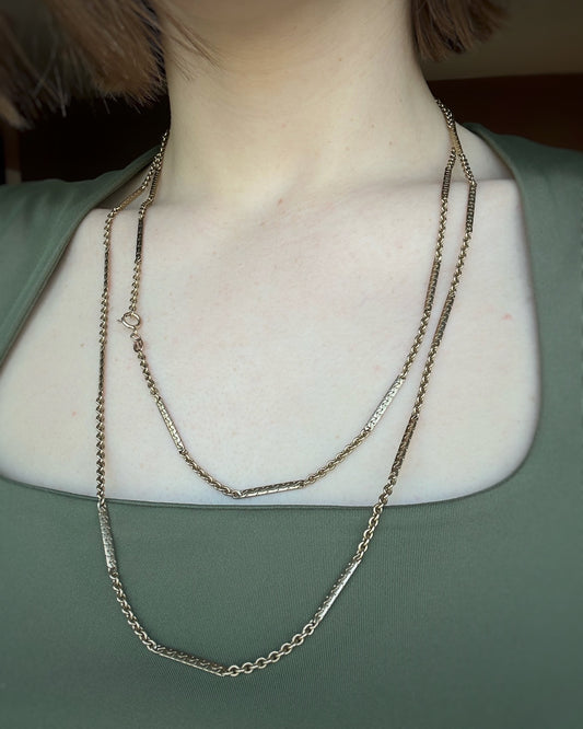 Vintage Fancy Bar and Chunky Cable Double Length Chain (47")