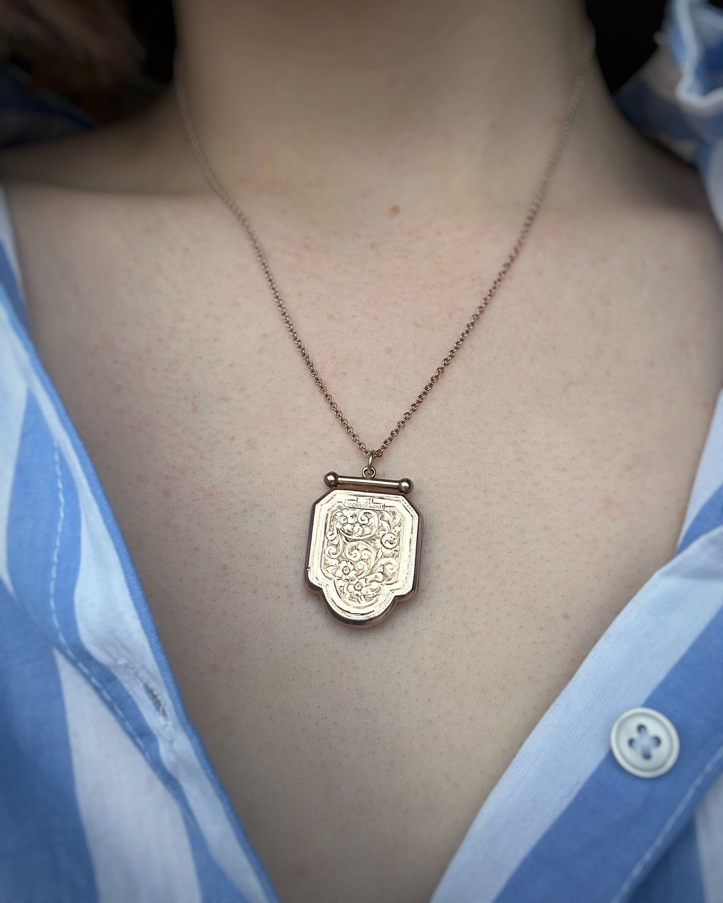 Antique Rounded Shield Locket with T-Bar
