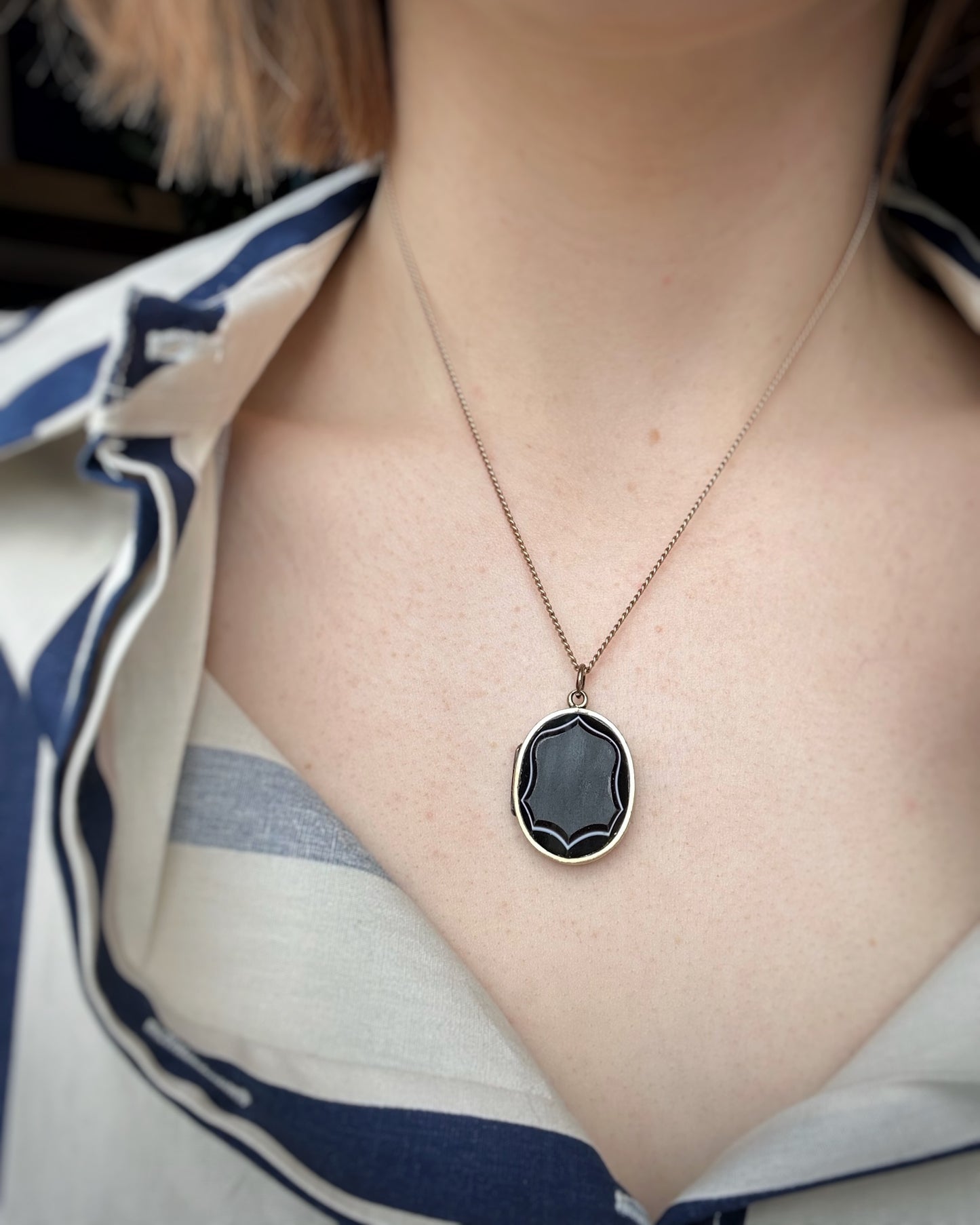Antique Unusual Agate Shield Locket