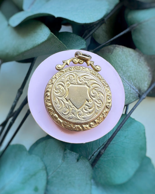 Antique Ultra Yellow Ornate Shield Locket