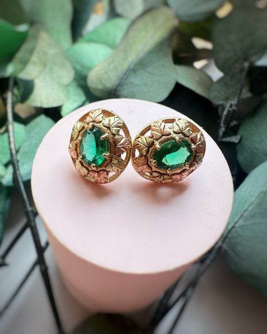 Vintage Designer Green-Stone Statement Studs