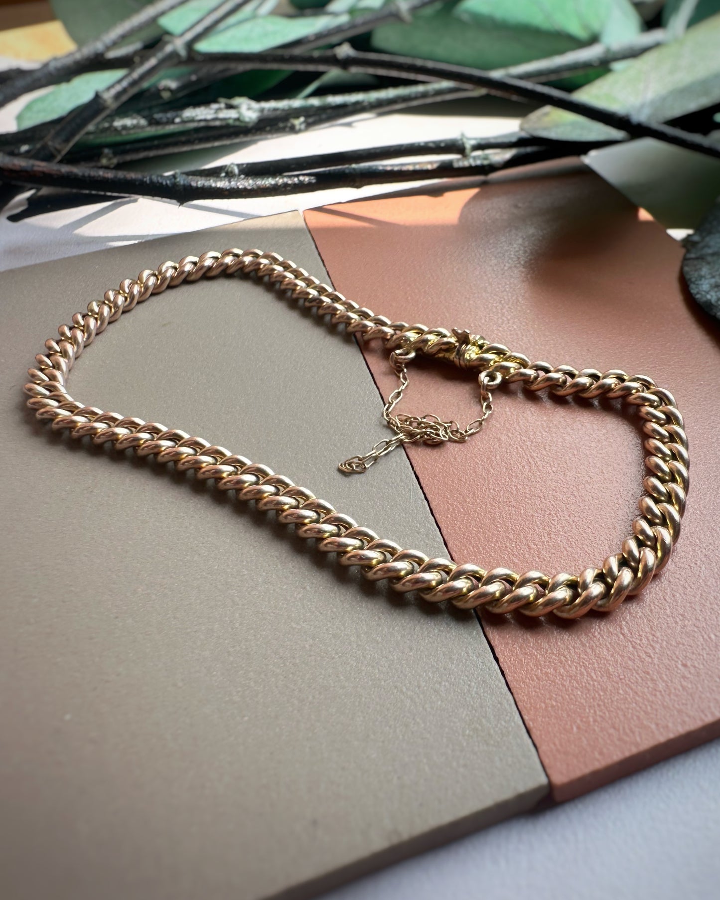 Antique Mini Curb Bracelet with Integrated Clasp (7.5")