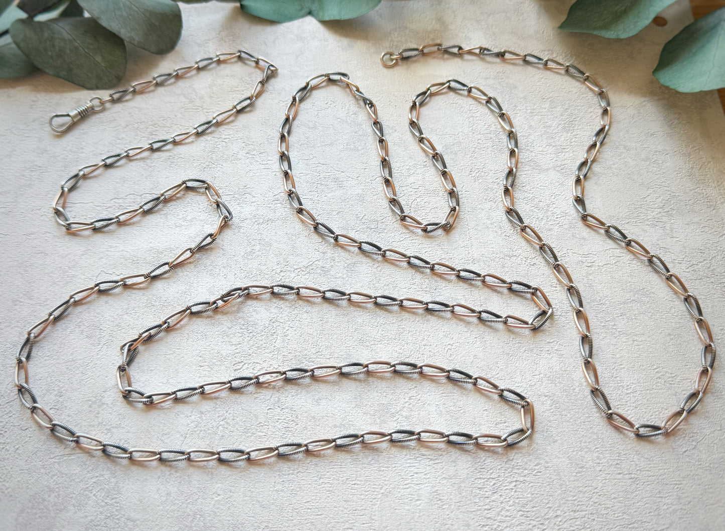 Antique Niello Elongated Curb Guard Chain with Original Dog Clip (60")