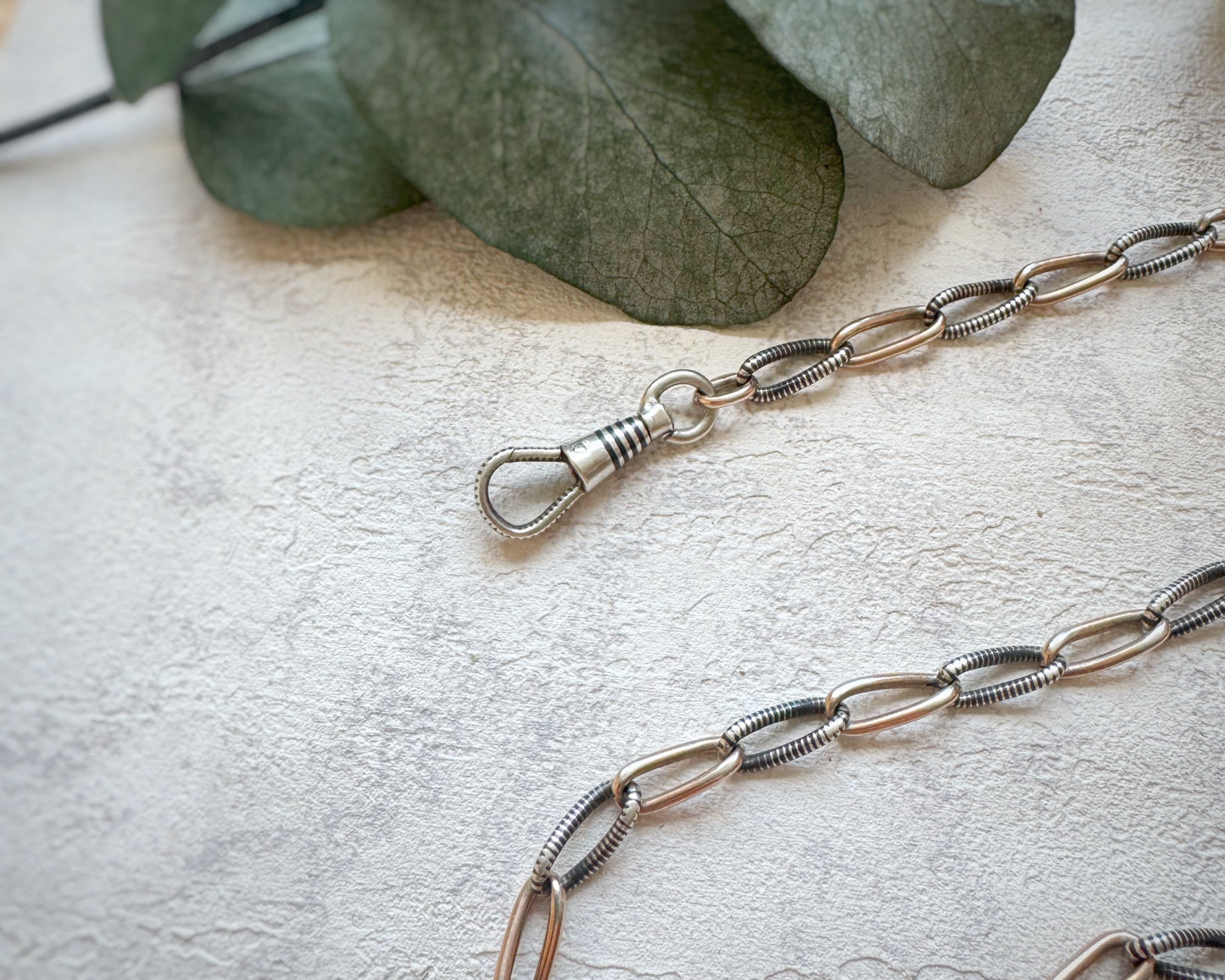 Antique Niello Elongated Curb Guard Chain with Original Dog Clip (60")