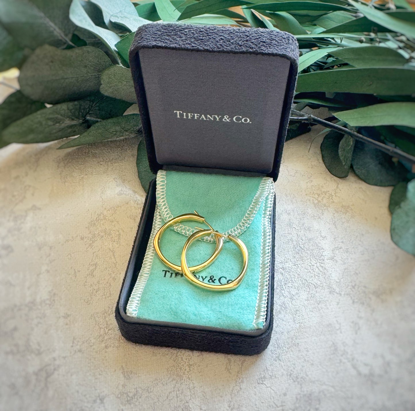 Vintage Solid Tiffany Squared-Round Hoops