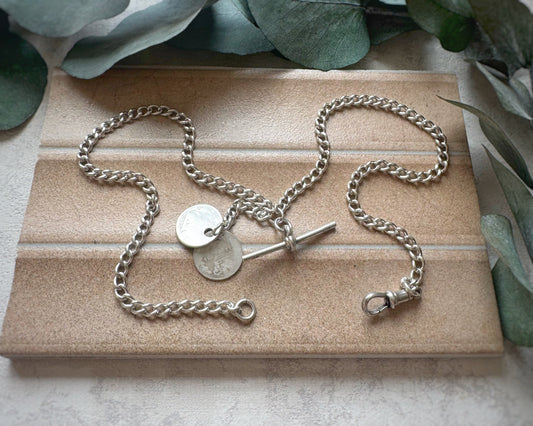 Antique Ungraduated Albert with T-Bar and Coin Pendants (17")