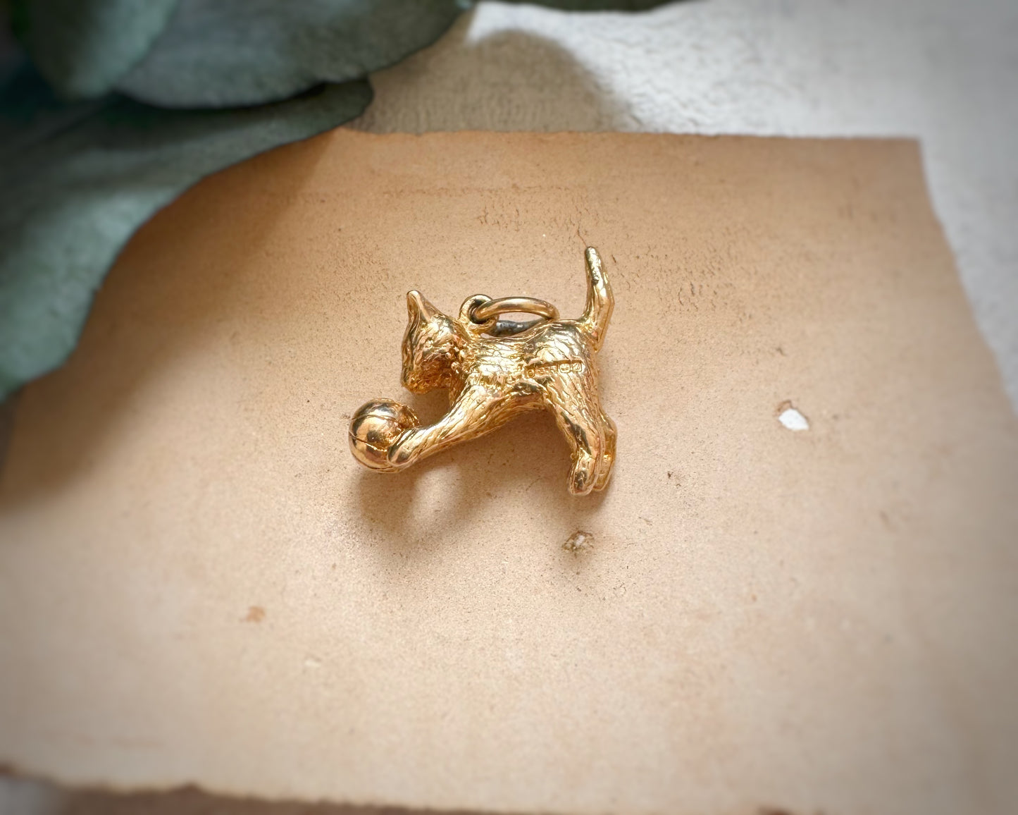 Vintage Solid Cat with Ball Charm