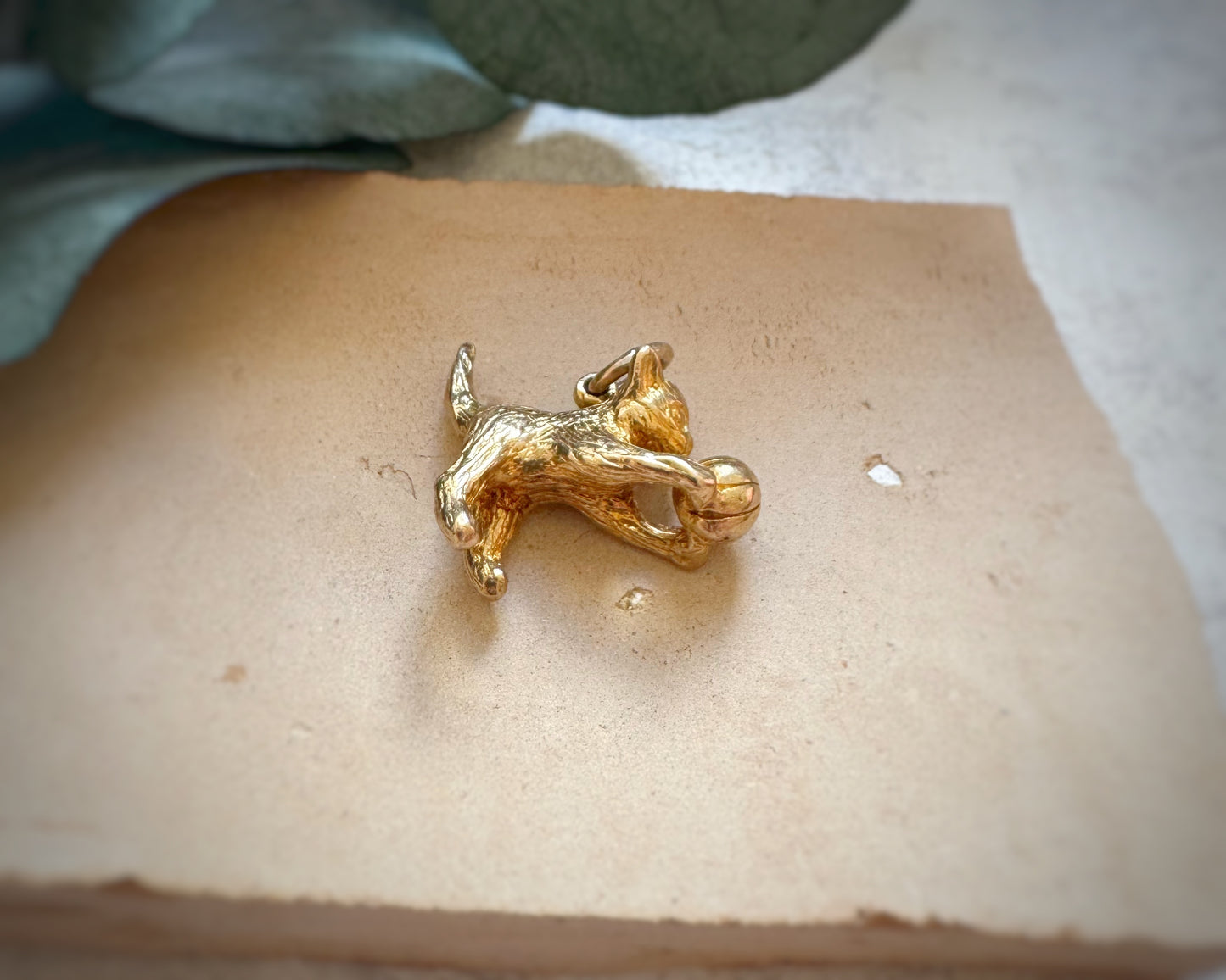 Vintage Solid Cat with Ball Charm