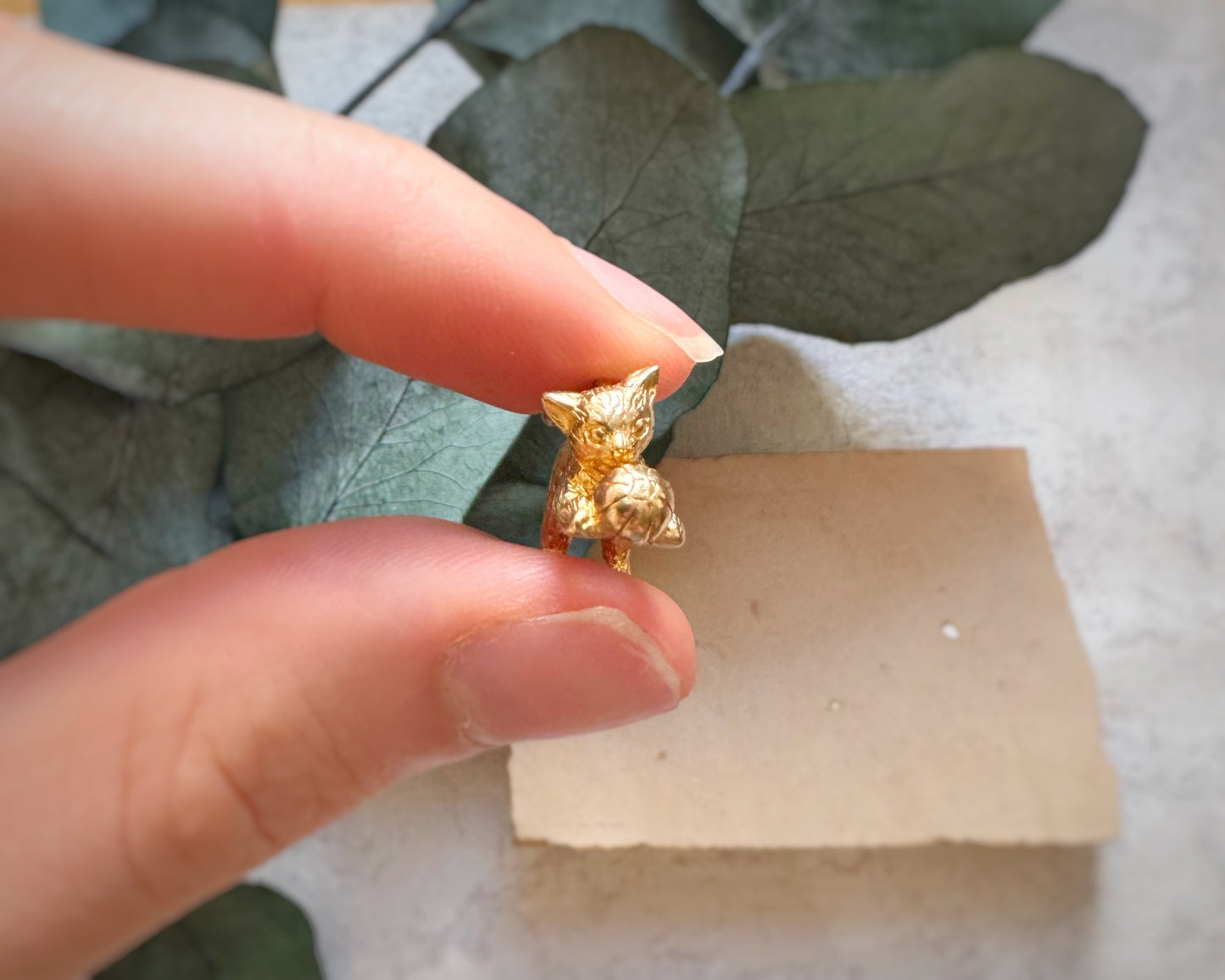 Vintage Solid Cat with Ball Charm