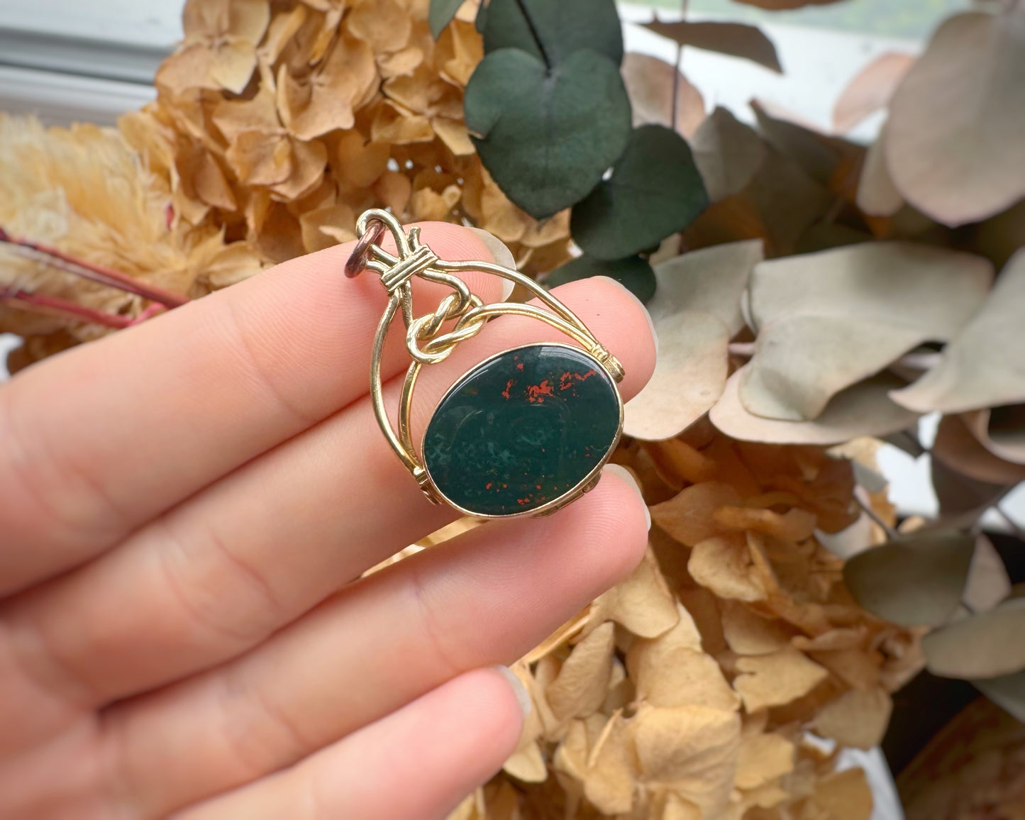 Vintage 1993 Spinner Fob Locket with Bloodstone and Carnelian