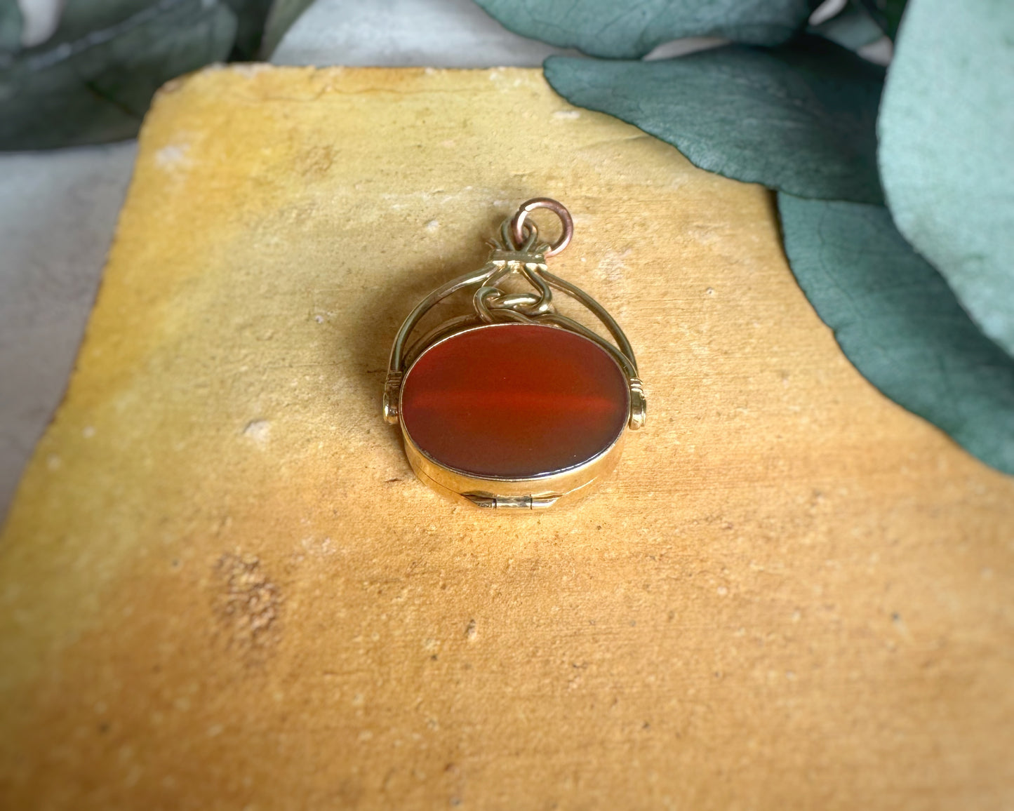 Vintage 1993 Spinner Fob Locket with Bloodstone and Carnelian