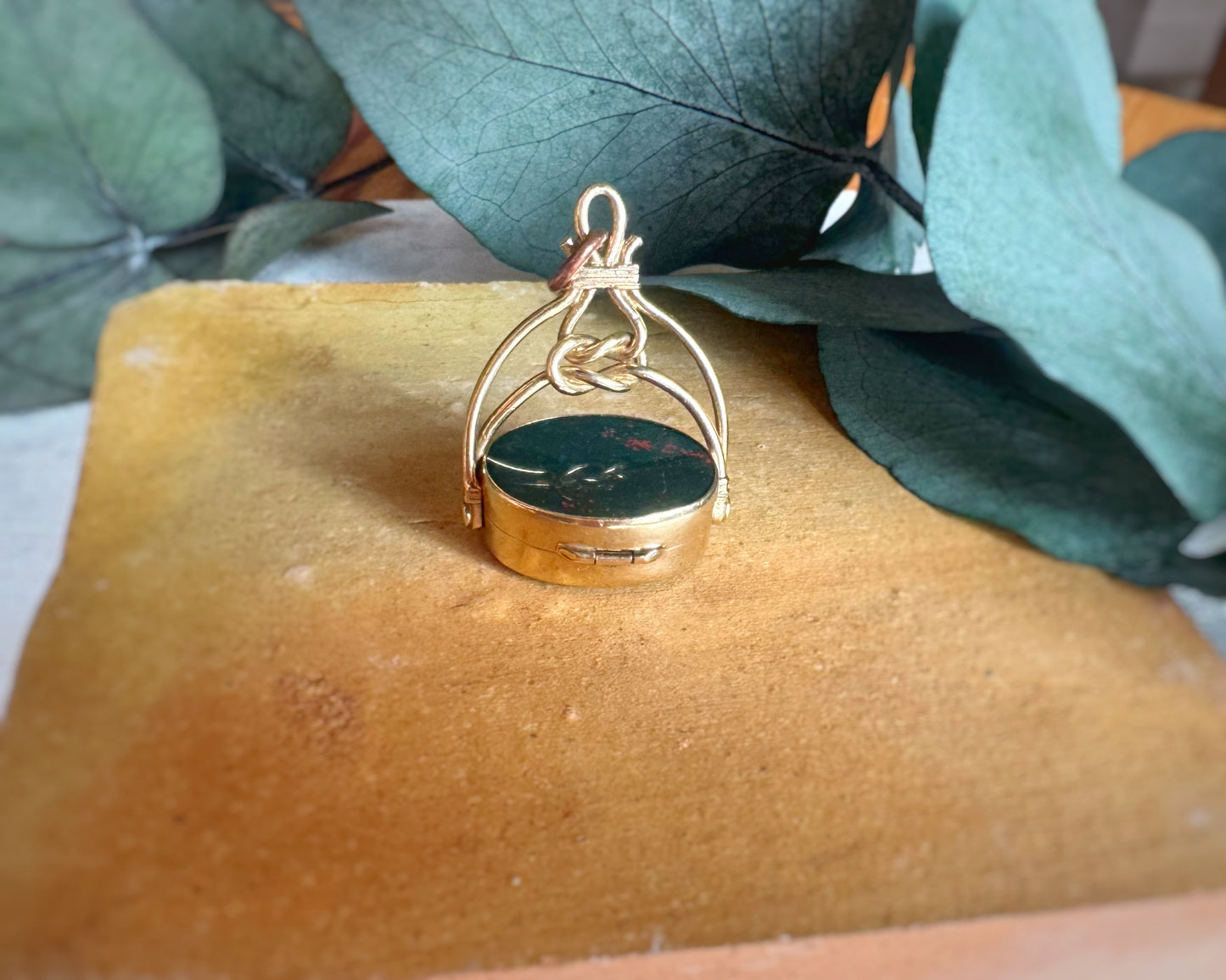 Vintage 1993 Spinner Fob Locket with Bloodstone and Carnelian