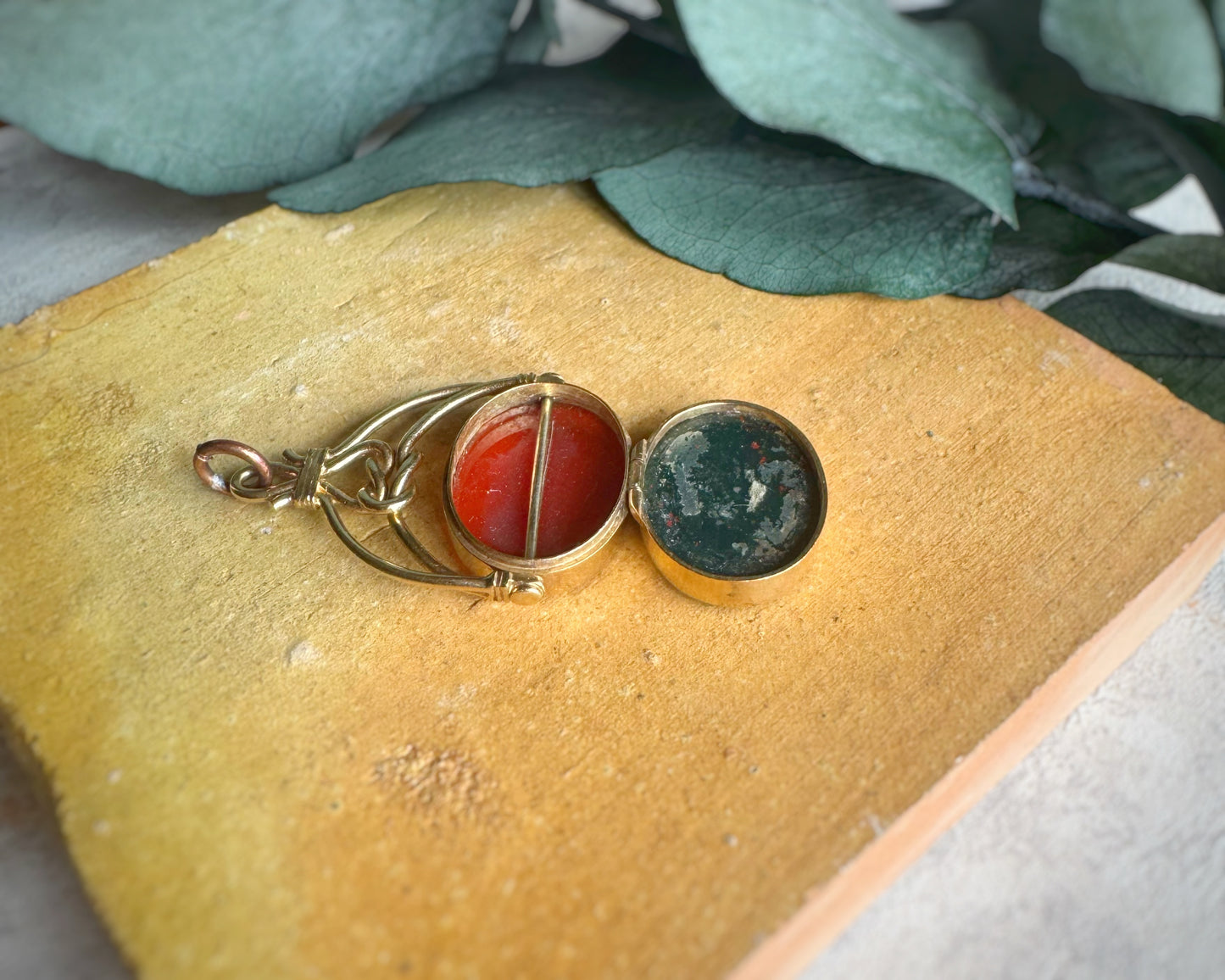 Vintage 1993 Spinner Fob Locket with Bloodstone and Carnelian