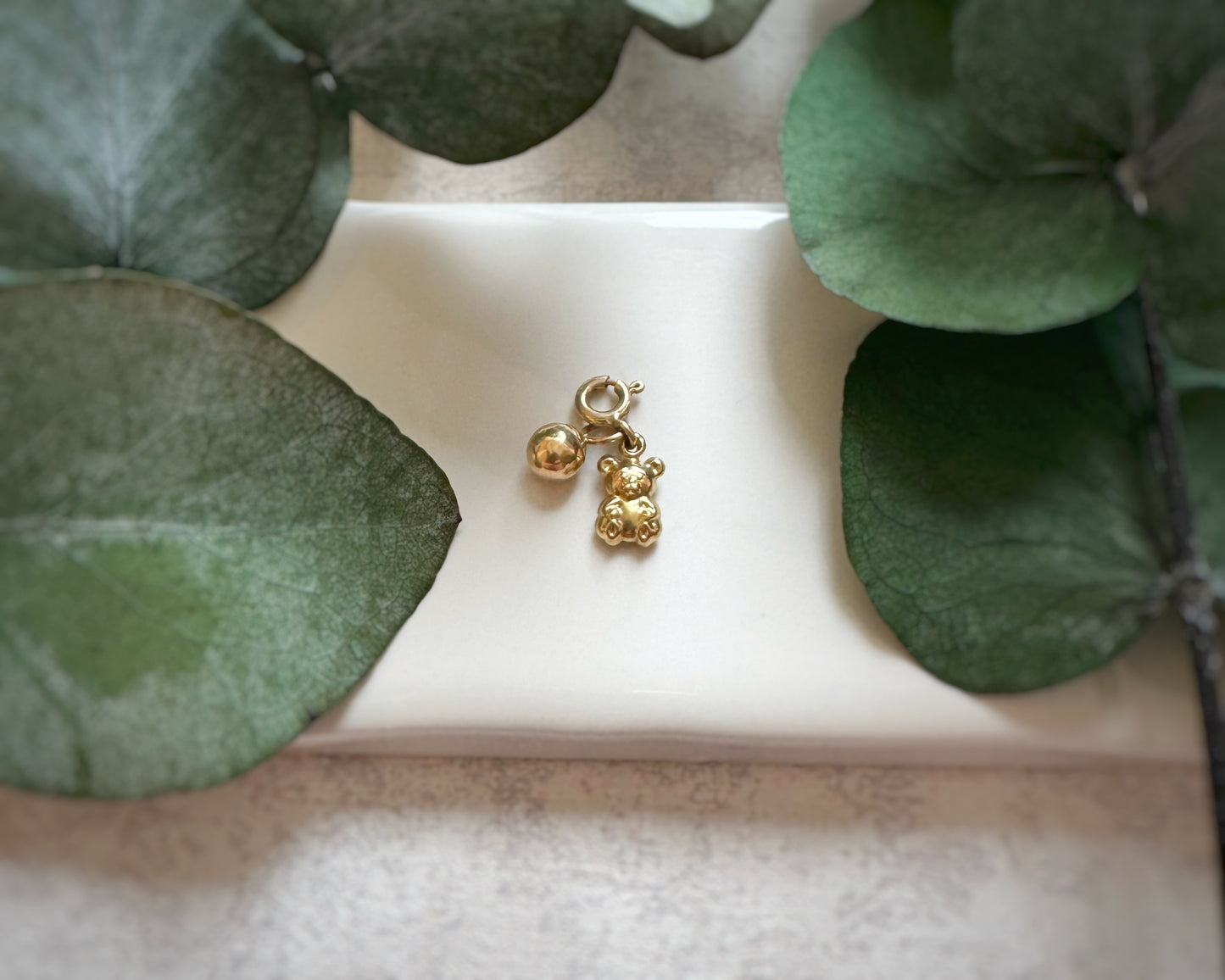 Vintage Teddy Bear and Ball Charm with Spring Ring