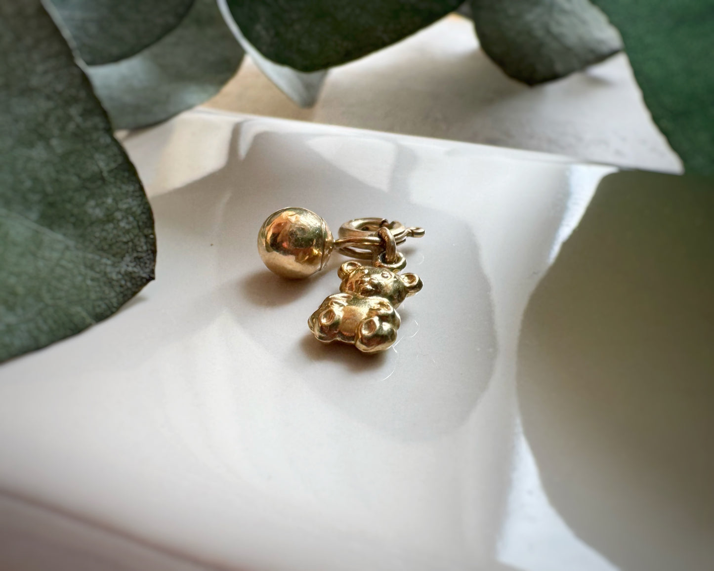 Vintage Teddy Bear and Ball Charm with Spring Ring