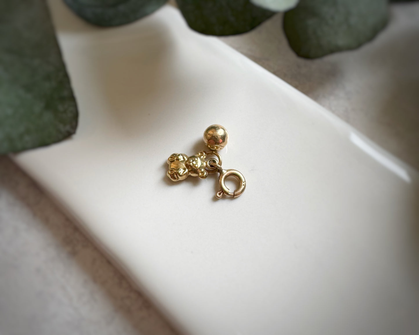 Vintage Teddy Bear and Ball Charm with Spring Ring