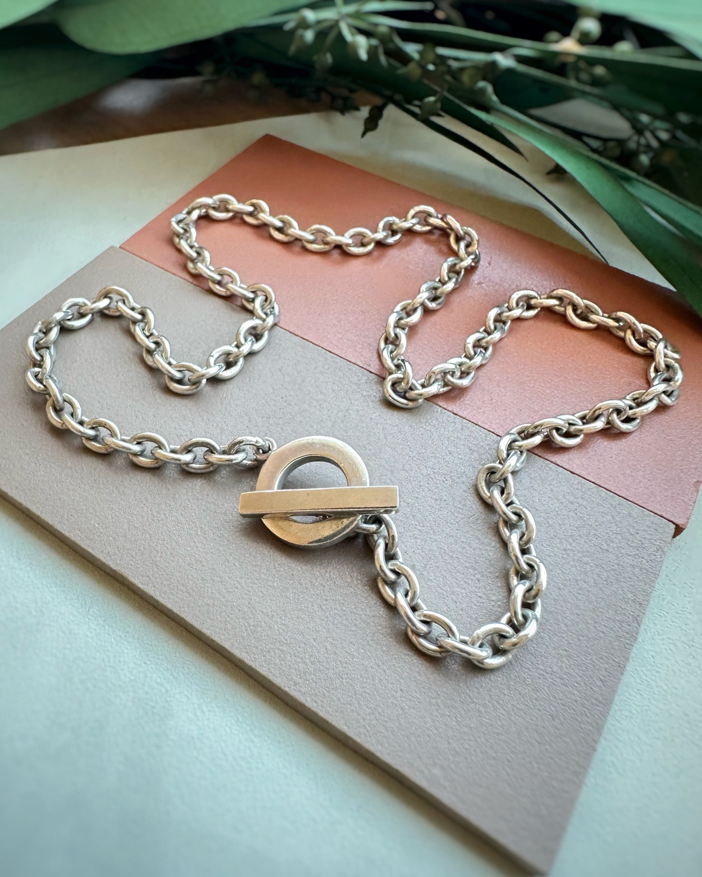 Vintage Chunky Cable Chain with Toggle & T-Bar (16")